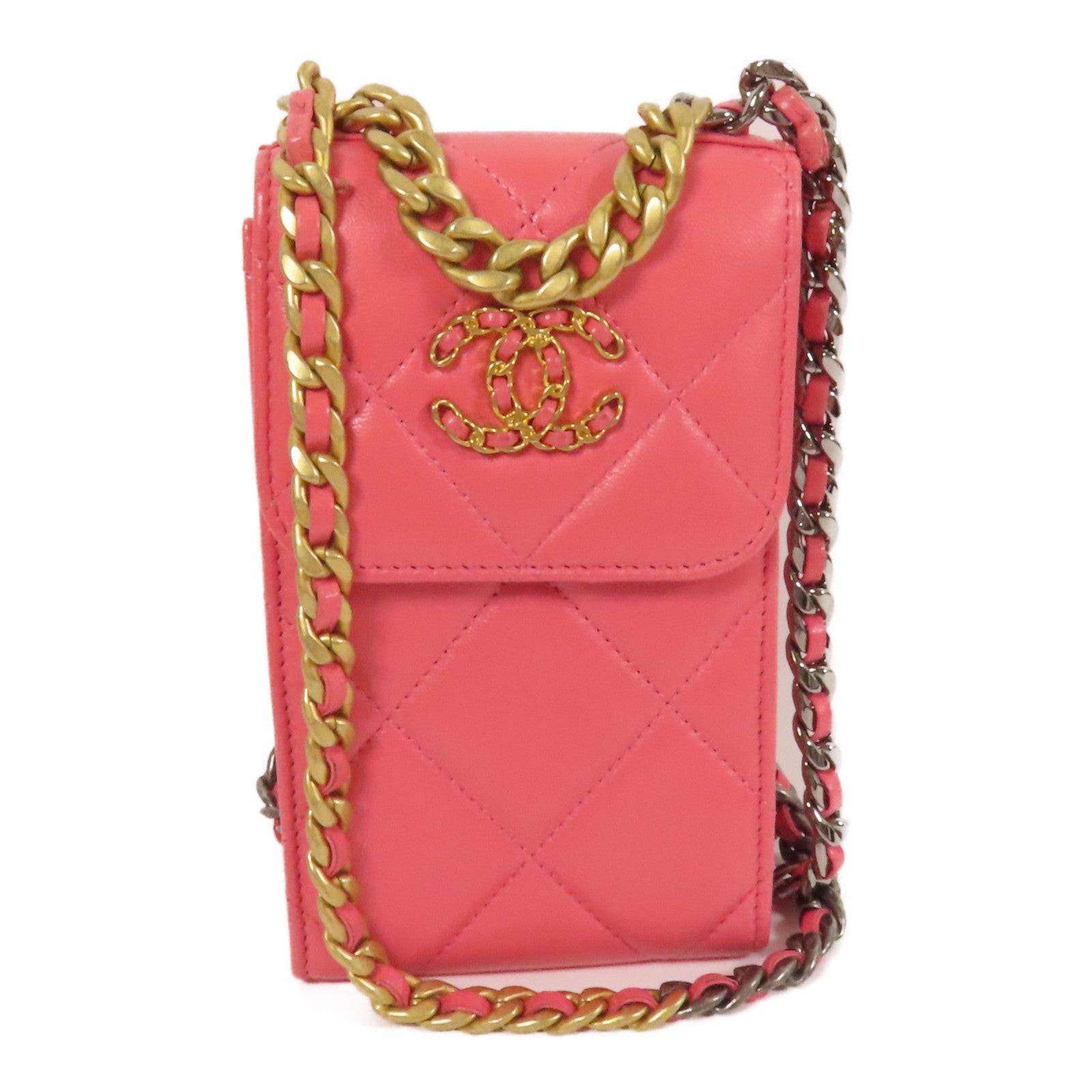 CHANEL 牛皮皮革Chain Shoulder金扣鏈帶肩背袋