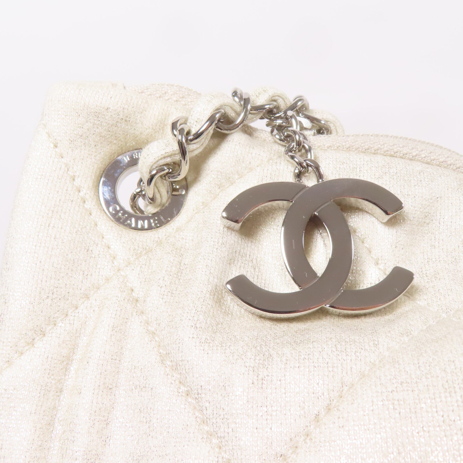 CHANEL 帆布Tote Bag銀扣鏈帶肩背袋