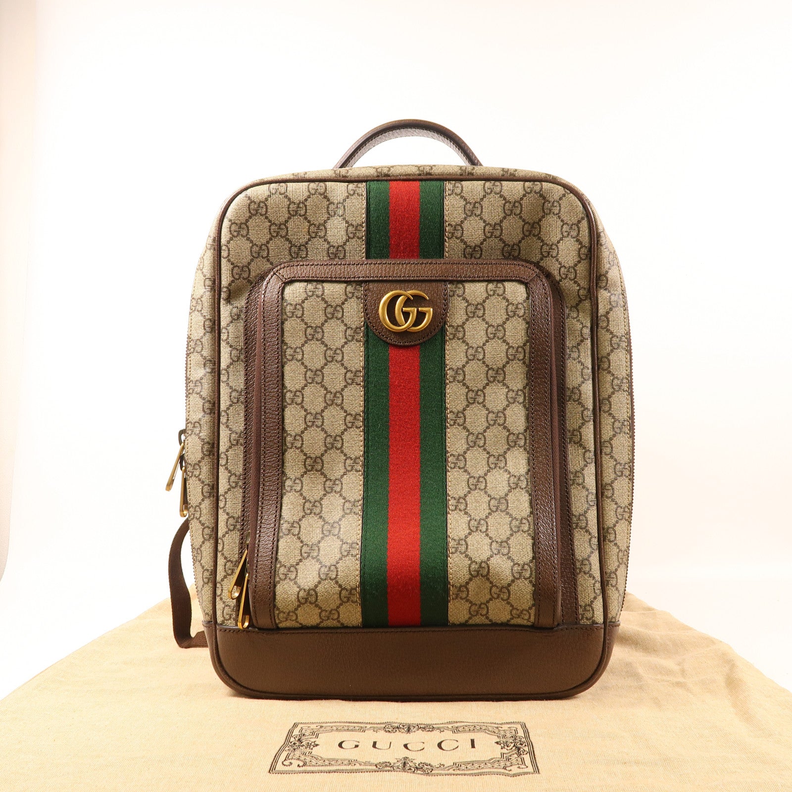GUCCI GG GHW Ophidia Backpack Bag 745718 Coated Canvas Brown