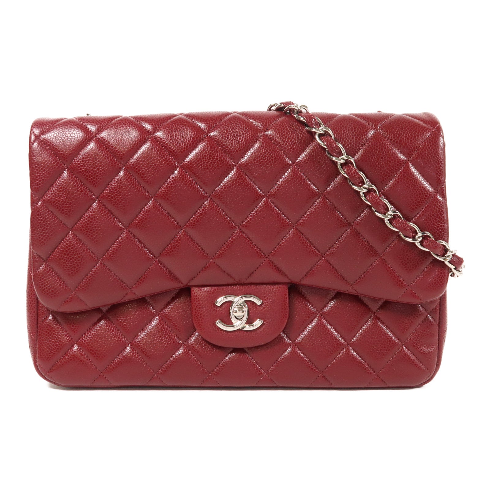 CHANEL 牛皮皮革Large Classic銀扣鏈帶肩背袋