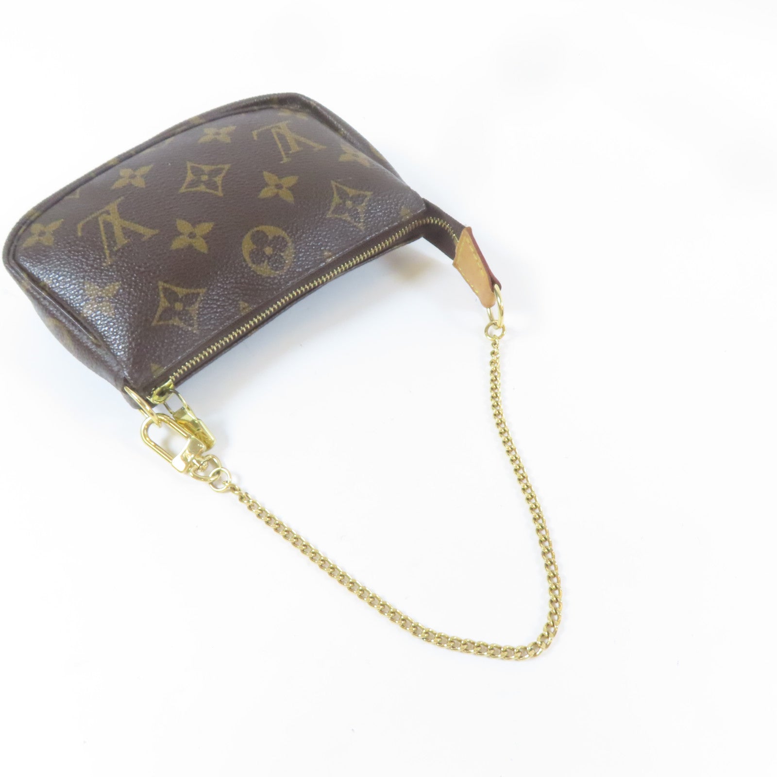 LOUIS VUITTON Monogram Mini Pochette Accessoires金扣鏈帶手拿包啡色