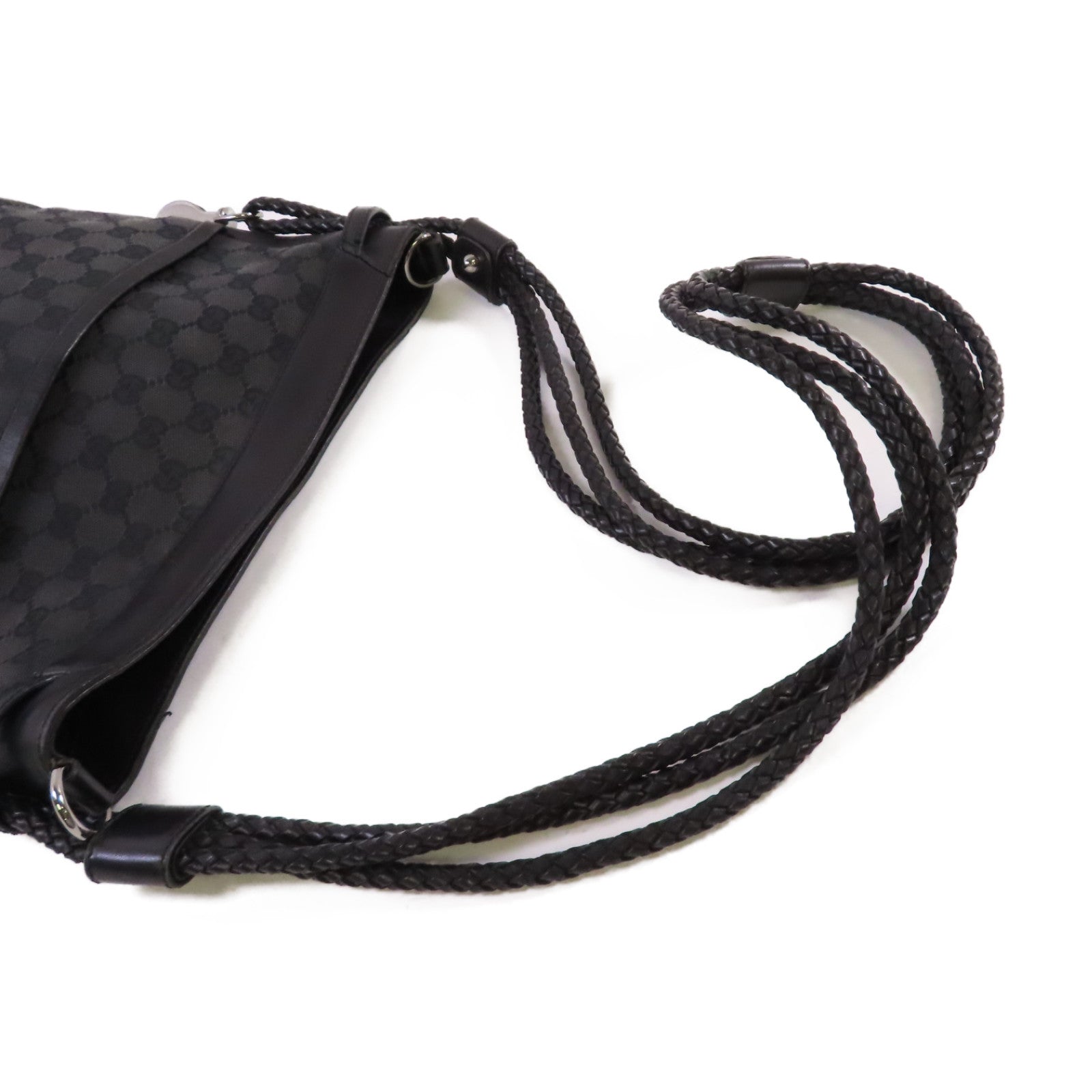 GUCCI 【激減優惠】GG帆布Shoulder Bag銀扣肩背袋黑色