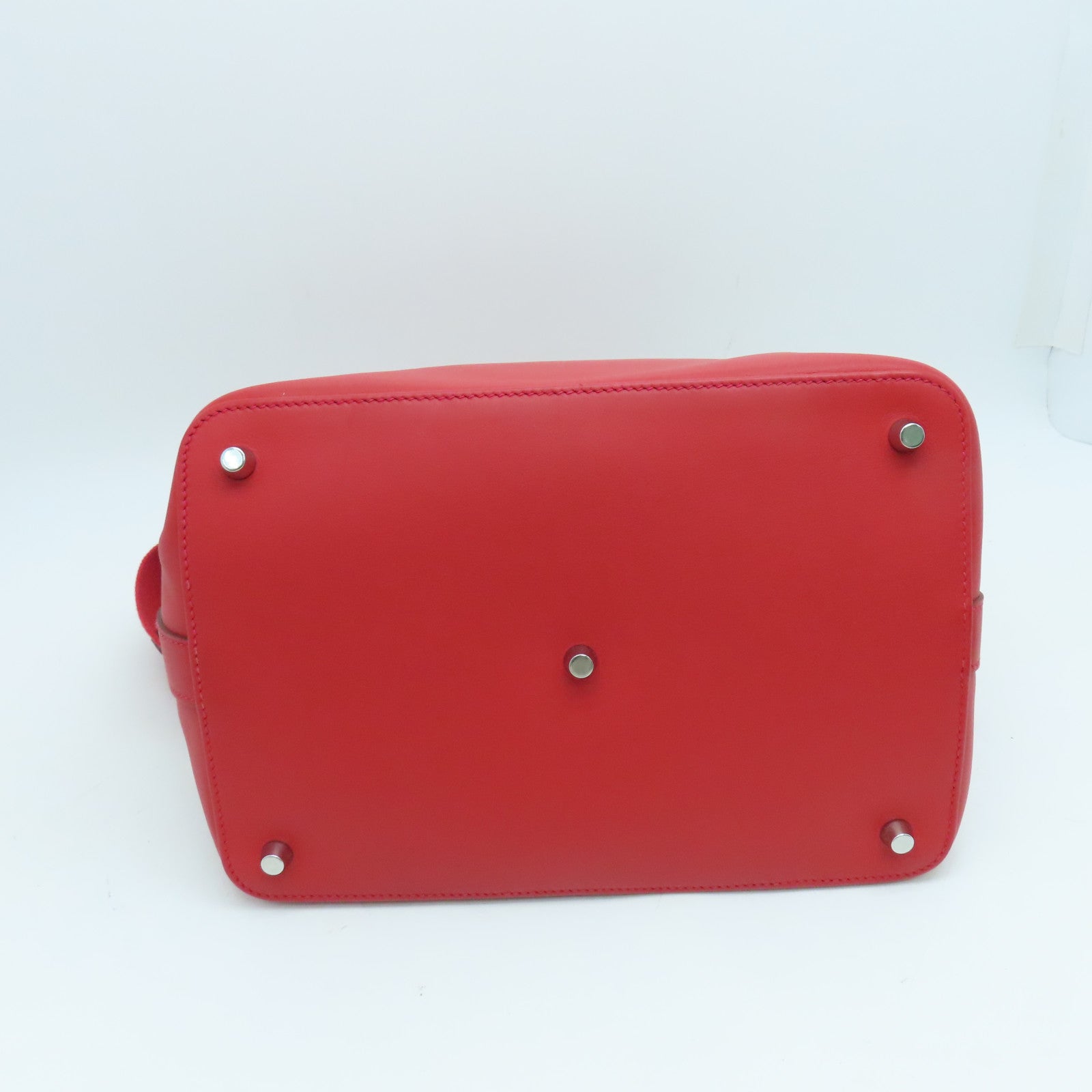HERMES Swift Leather Tool Box Silver Buckle Handle Shoulder Bag Red
