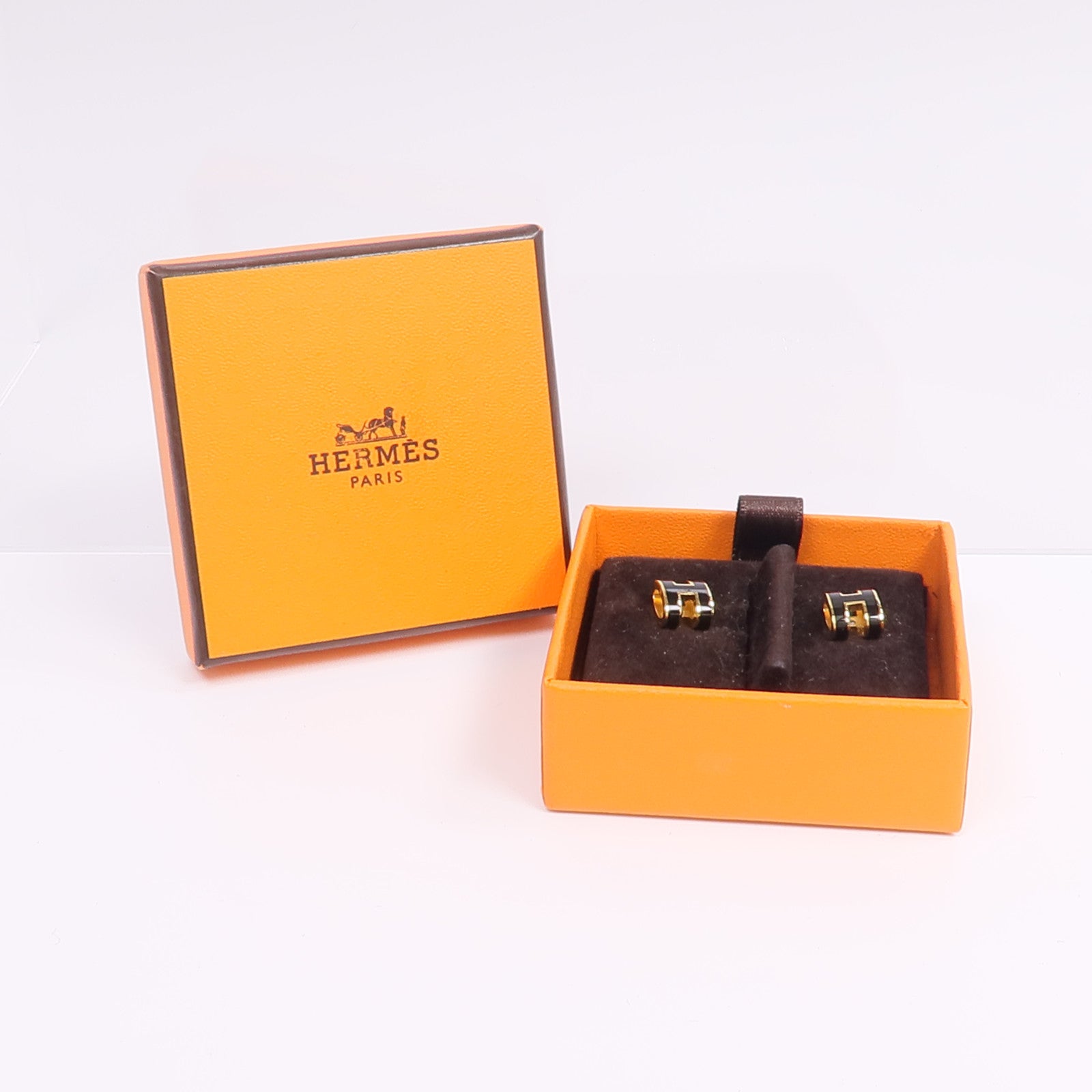 HERMES 金屬Mini Pop H耳環Noir