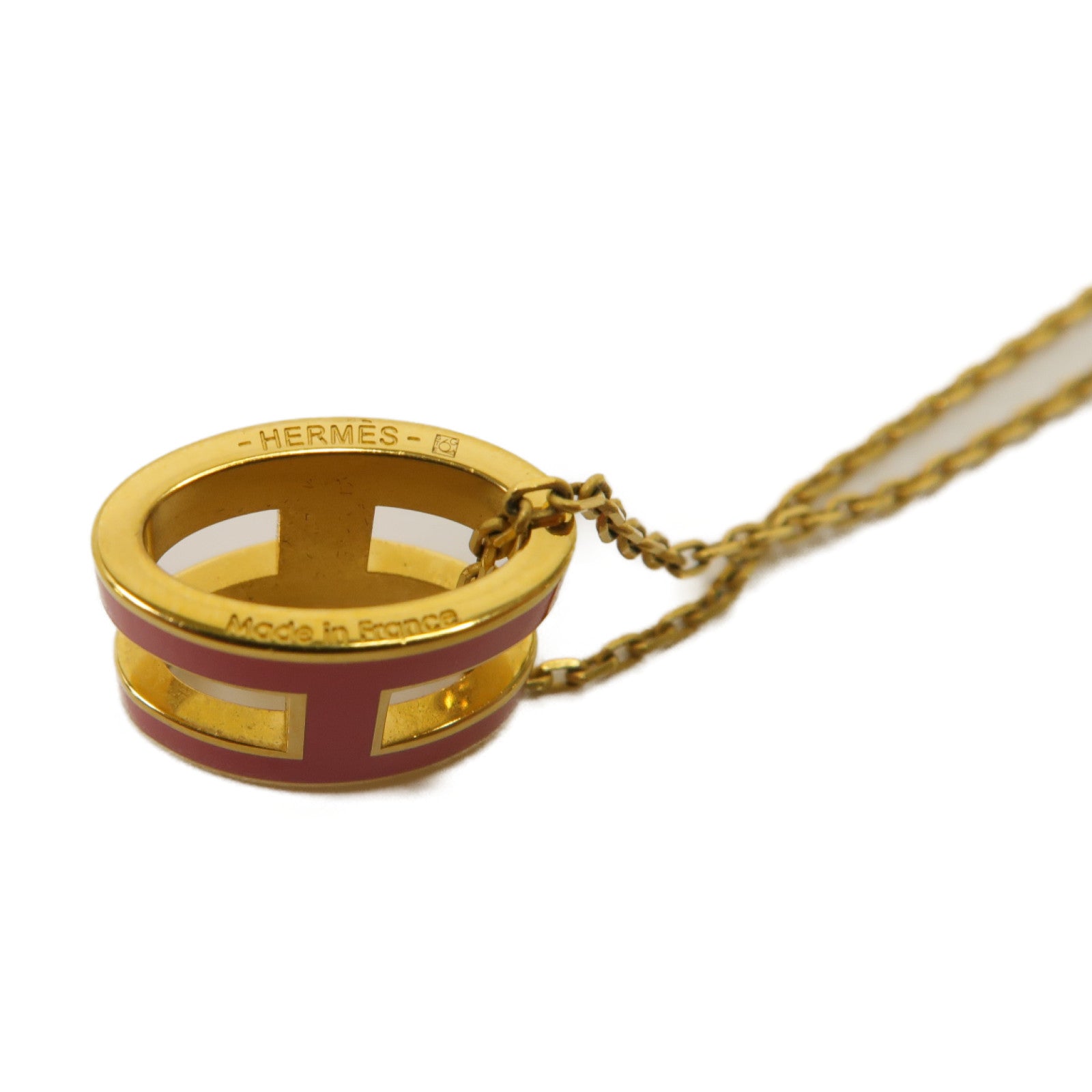 HERMES 金屬Pop H金扣項鍊粉紅色