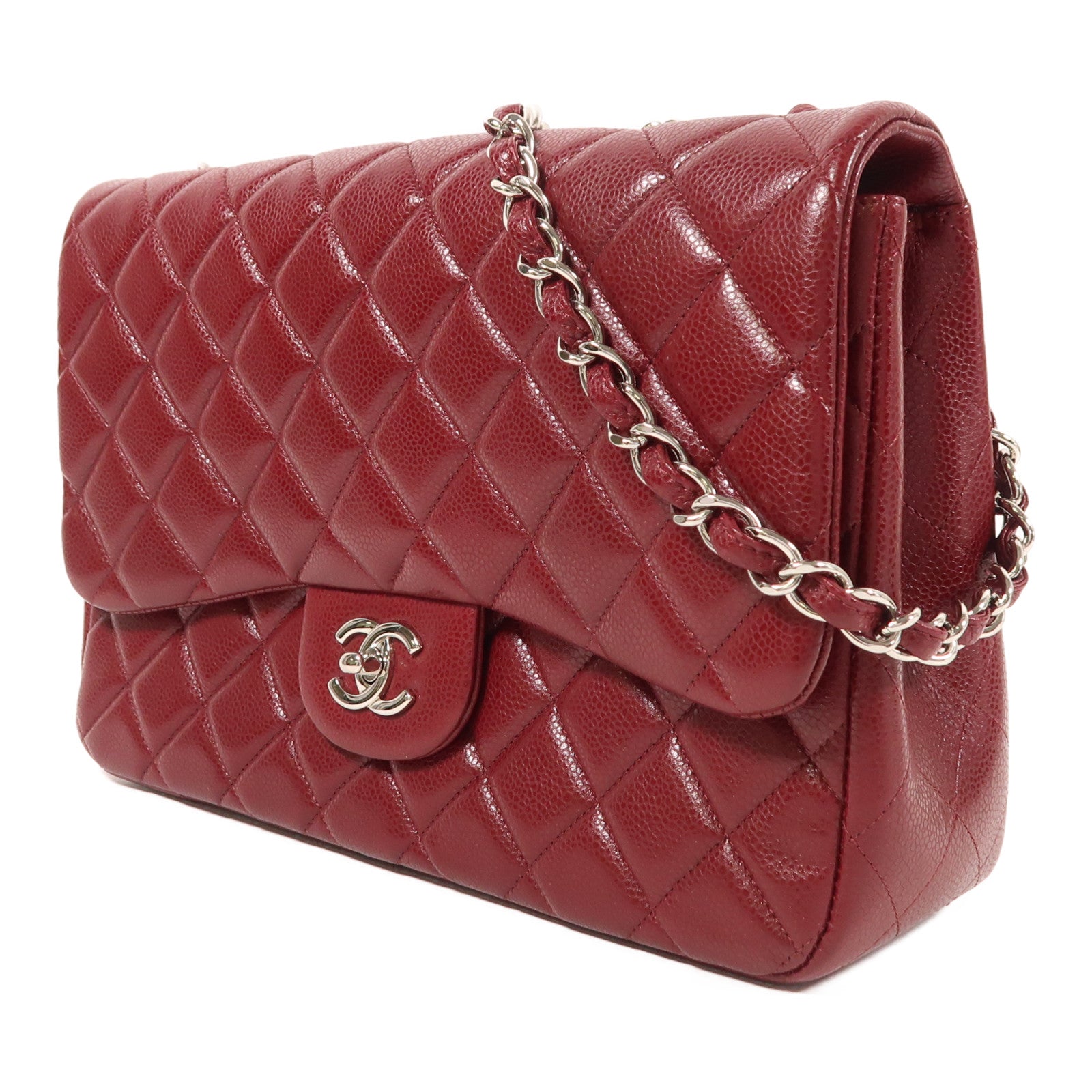 CHANEL 牛皮皮革Large Classic銀扣鏈帶肩背袋