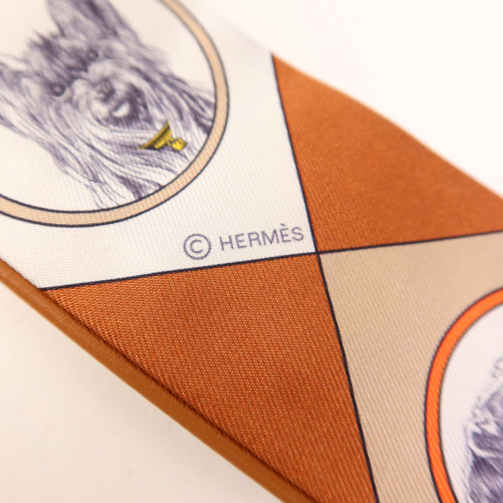 HERMES 絲質/皮革Twilly絲巾