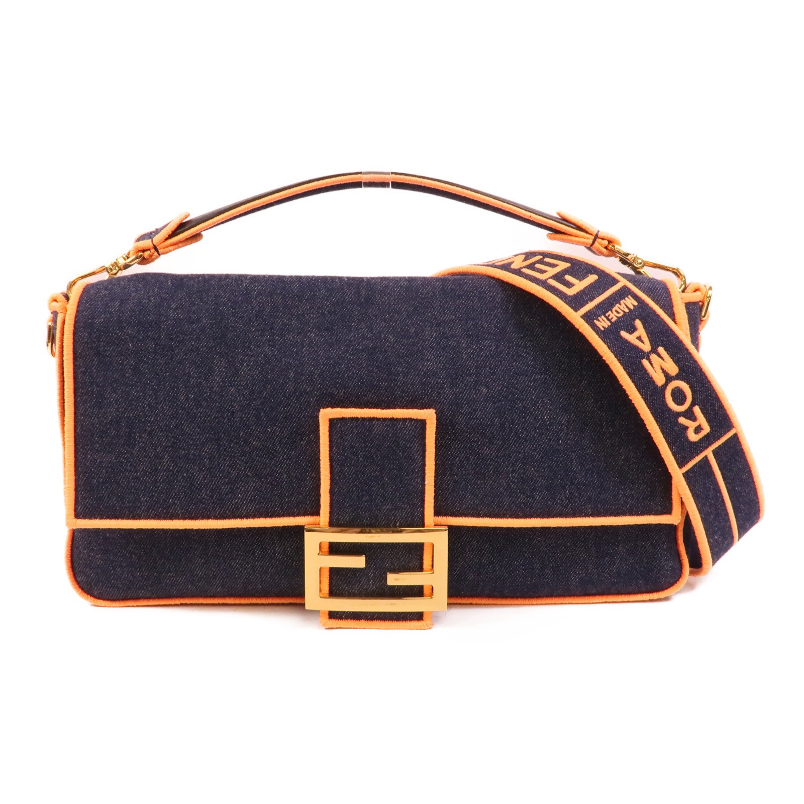 FENDI 牛仔布Baguette Large手挽肩背兩用袋