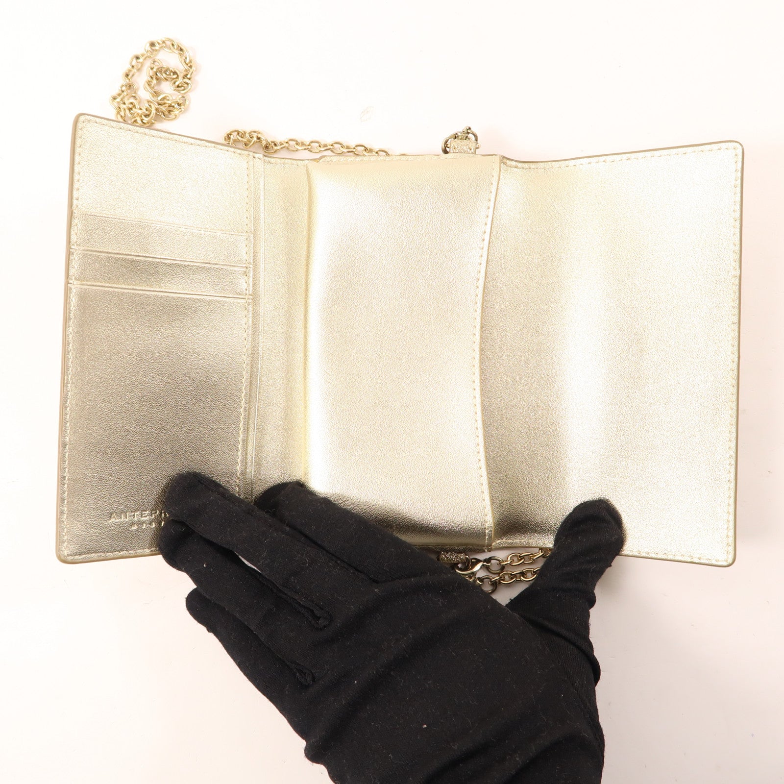 ANTEPRIMA GHW 2 Way Phone Holder Bag Calfskin Leather Gold