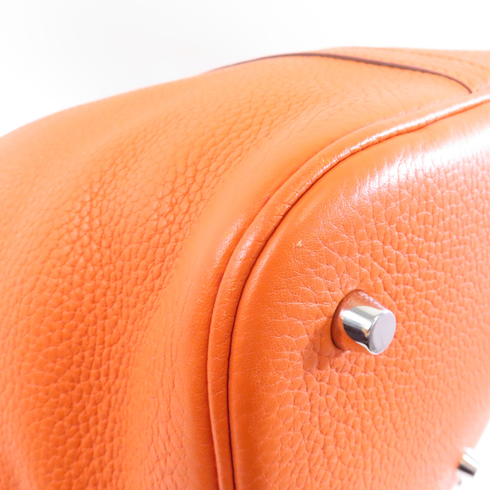 HERMES Clemence皮革Picotin GM銀扣手挽袋Orange橙色
