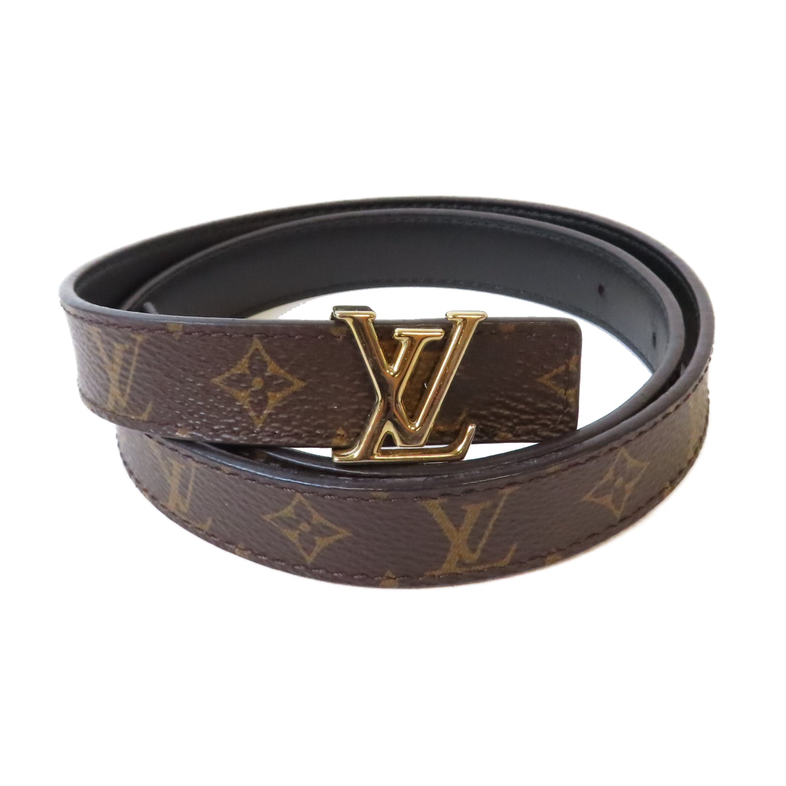 LOUIS VUITTON Monogram Belt金扣皮帶啡色