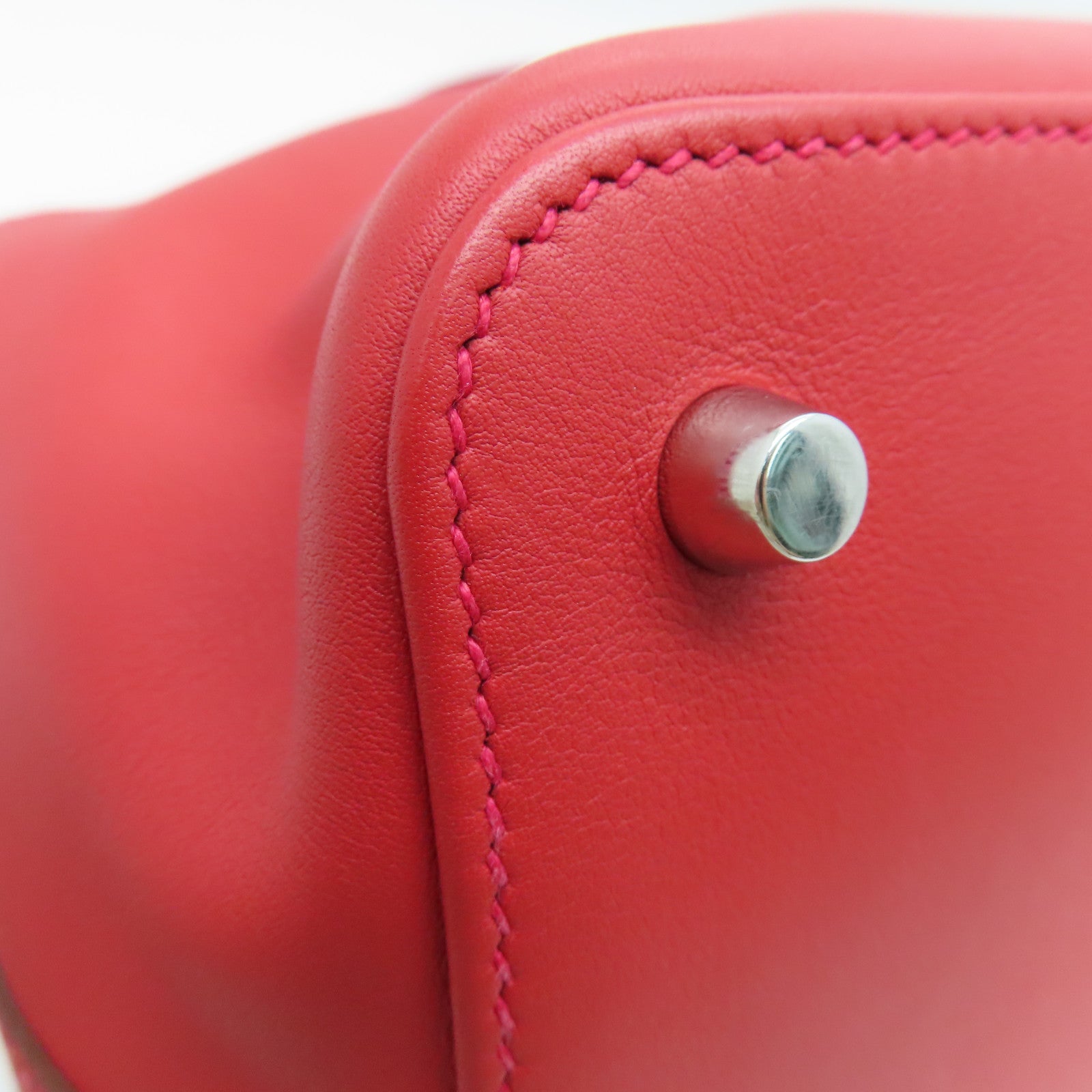 HERMES Swift Leather Tool Box Silver Buckle Handle Shoulder Bag Red