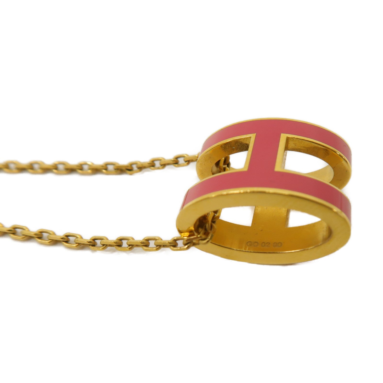 HERMES 金屬Pop H金扣項鍊粉紅色