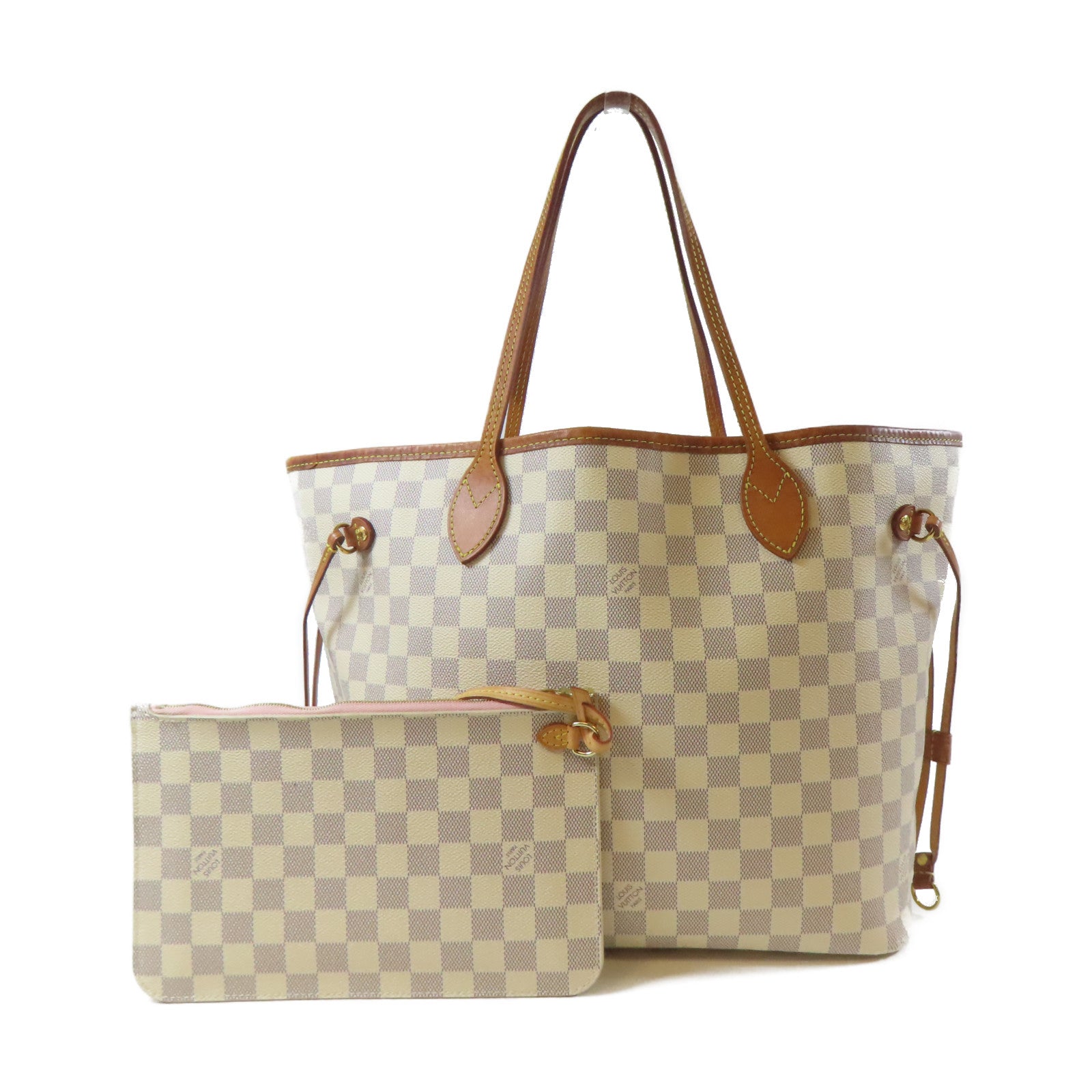 LOUIS VUITTON Damier Azur Neverfull MM金扣手挽袋白色