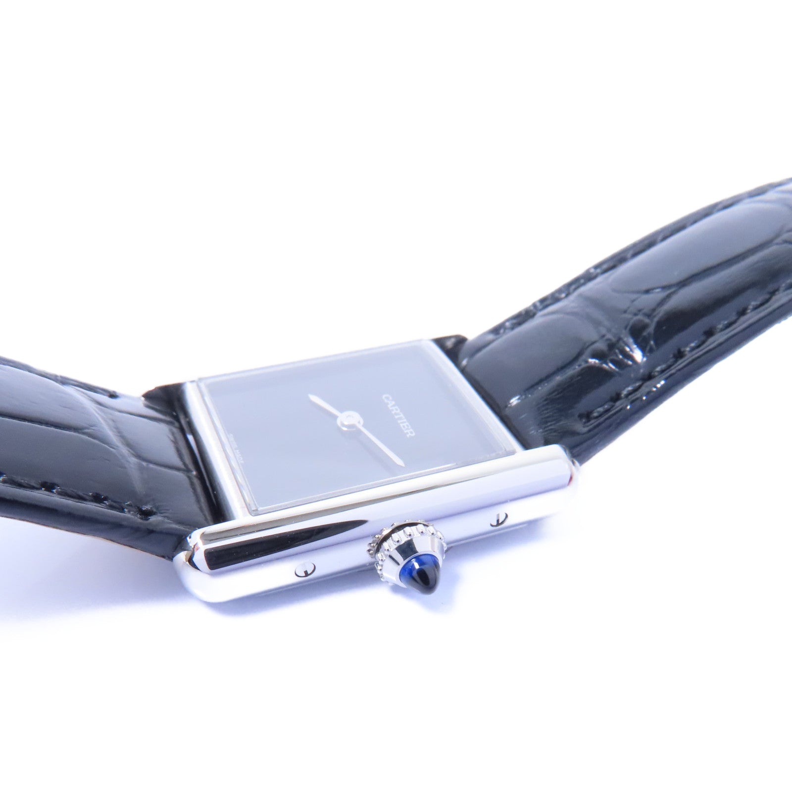 CARTIER Tank Must De Cartier不鏽鋼/鱷魚皮革帶手錶石英機芯黑色