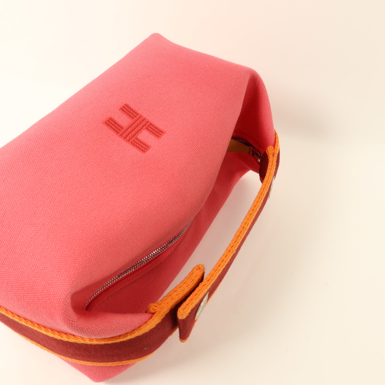 HERMES 帆布Bride-a-Brac Case PM銀扣手挽袋Hibiscus