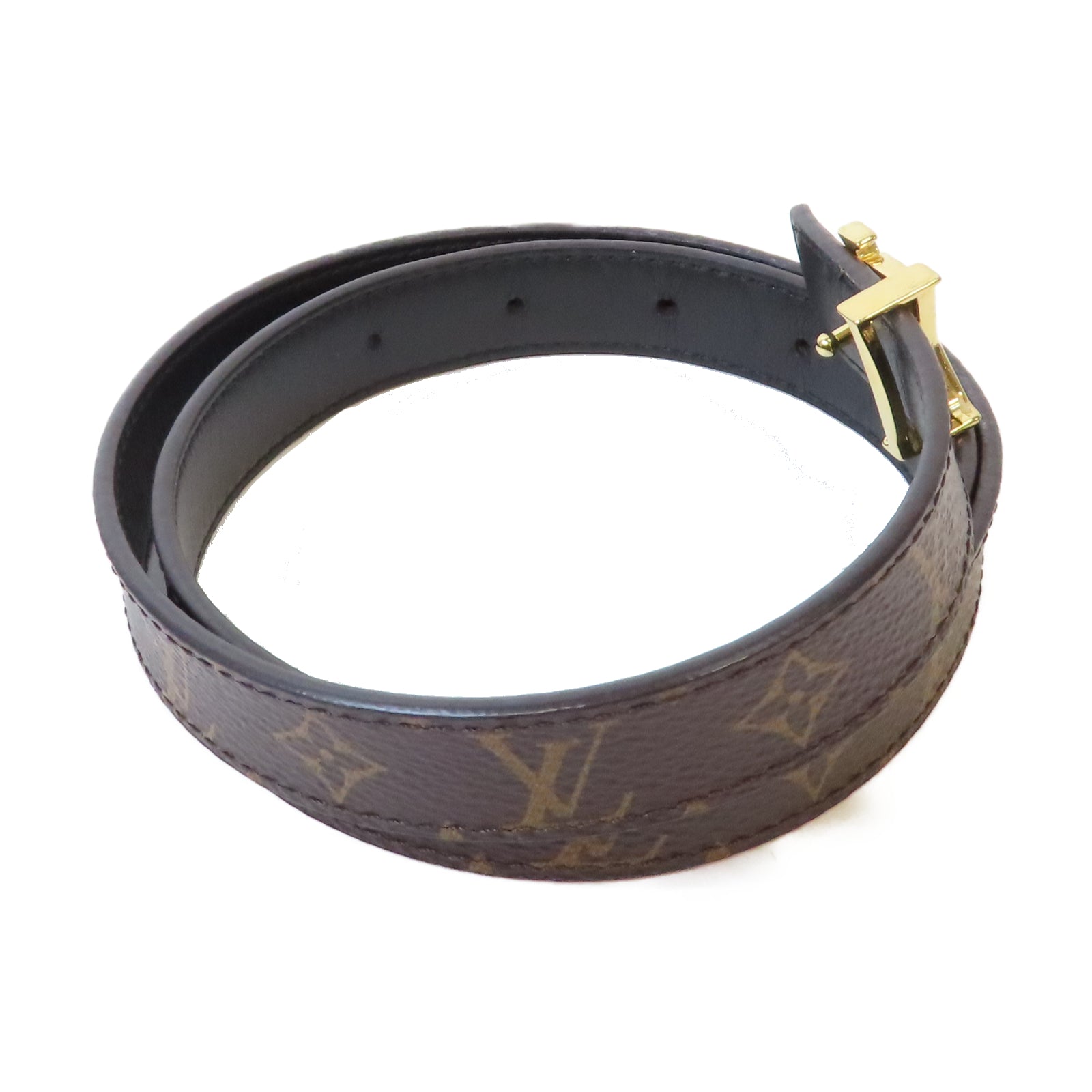 LOUIS VUITTON Monogram Belt金扣皮帶啡色