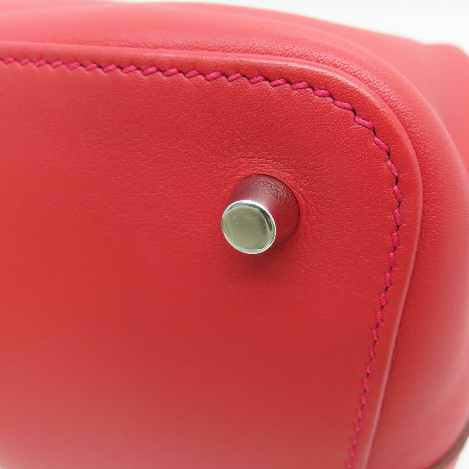 HERMES Swift Leather Tool Box Silver Buckle Handle Shoulder Bag Red