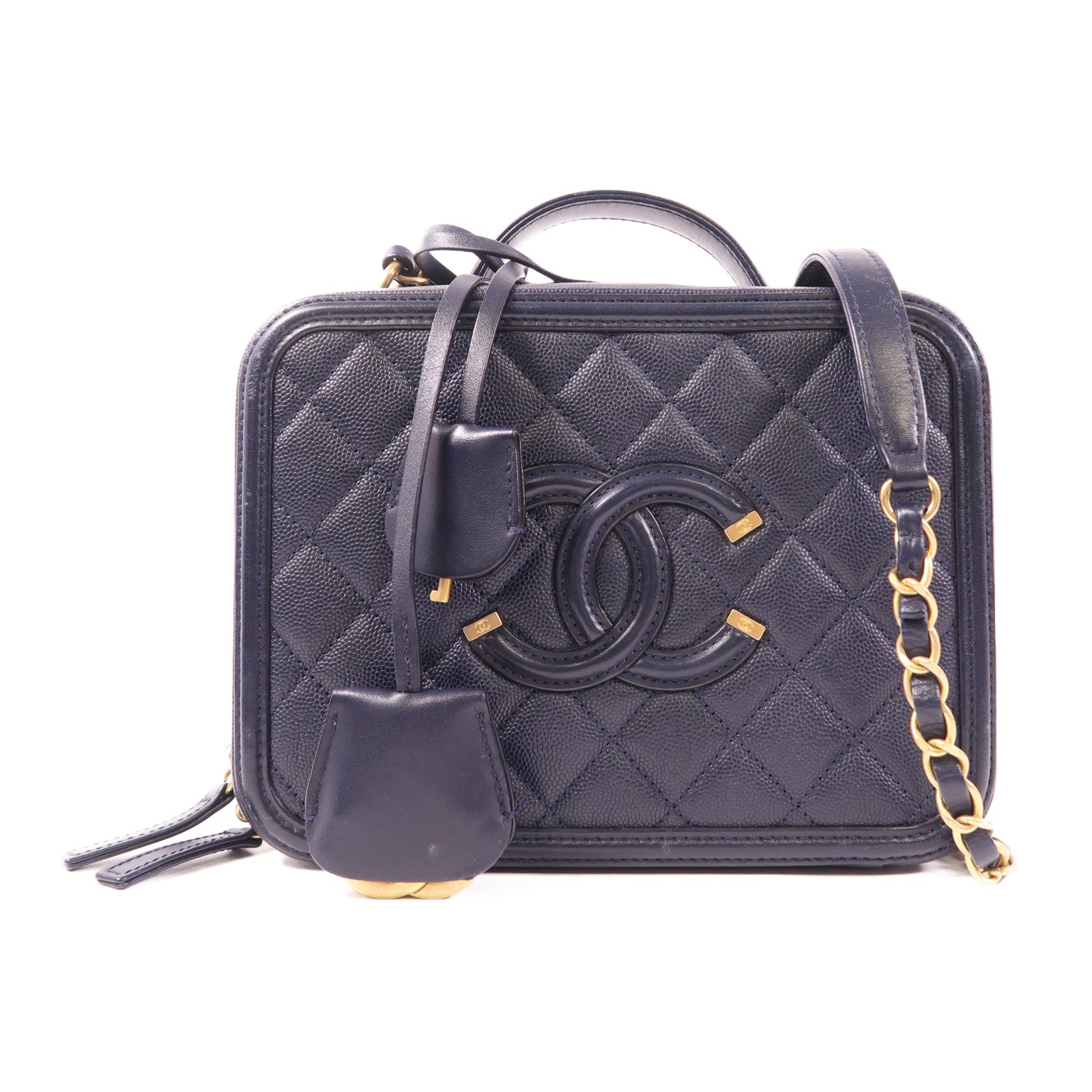 CHANEL 牛皮皮革Vanity Case金扣手挽肩背兩用袋