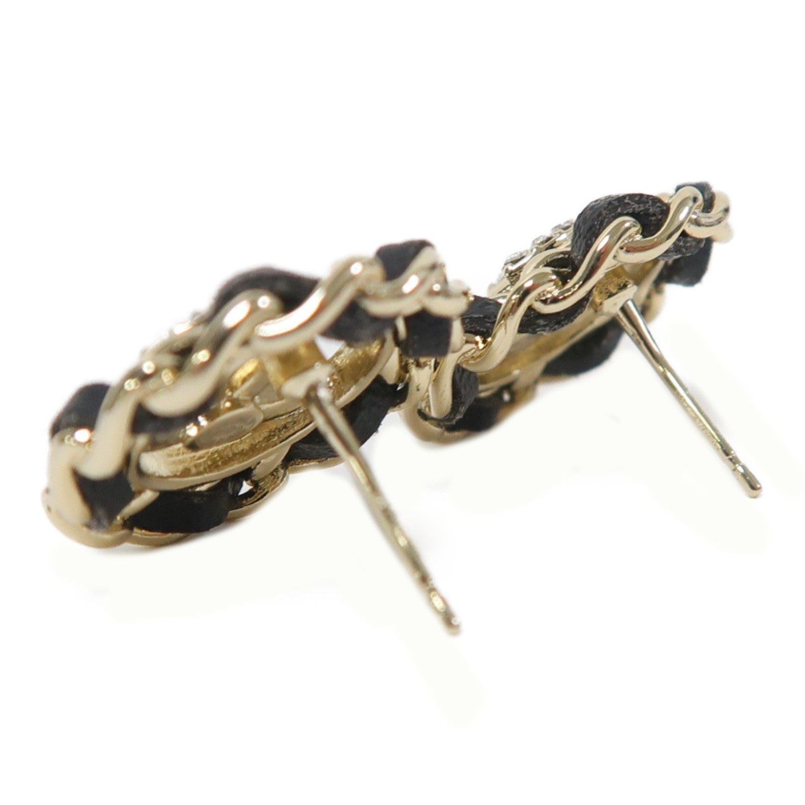 CHANEL 皮革/金屬Earrings耳環金色/黑色
