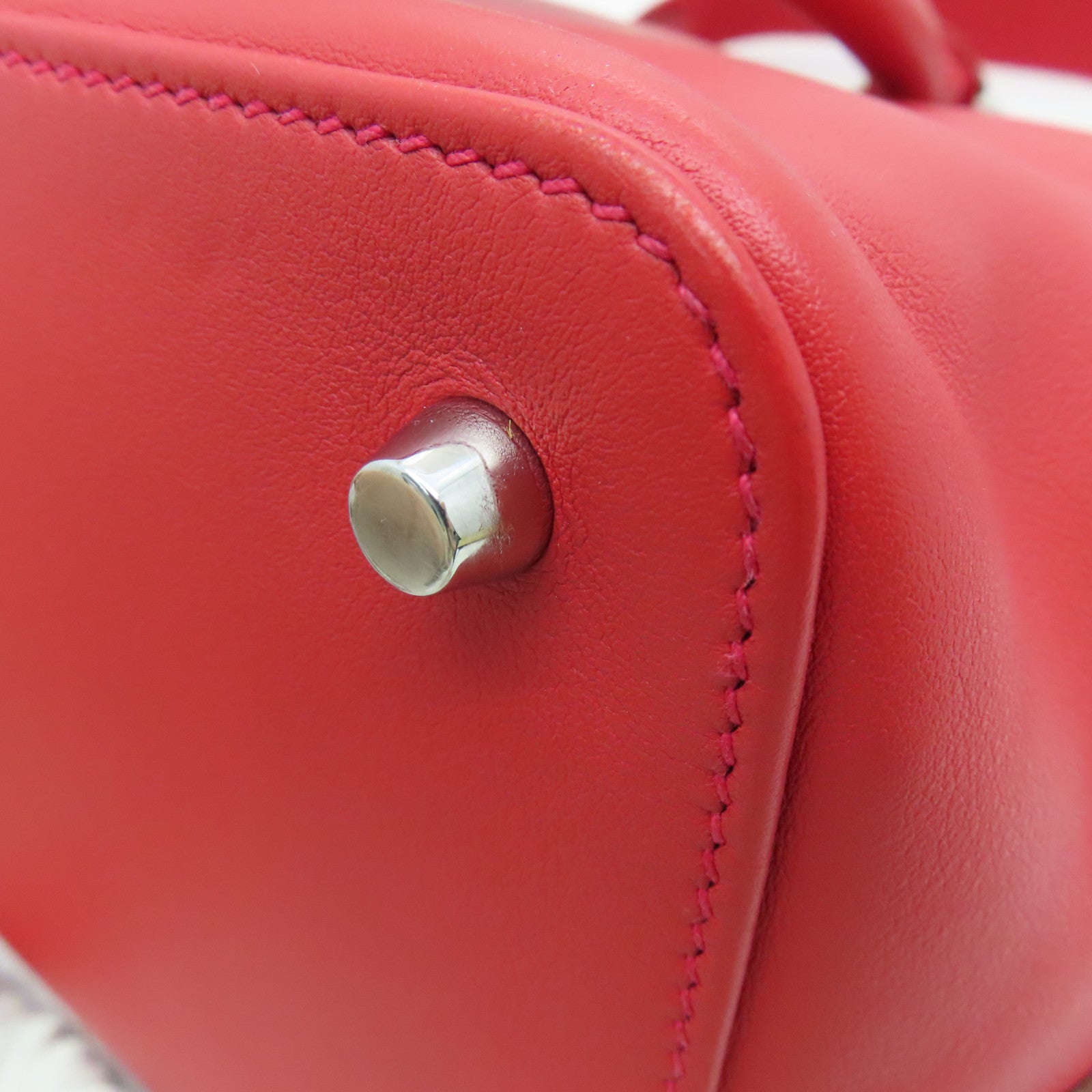 HERMES Swift Leather Tool Box Silver Buckle Handle Shoulder Bag Red