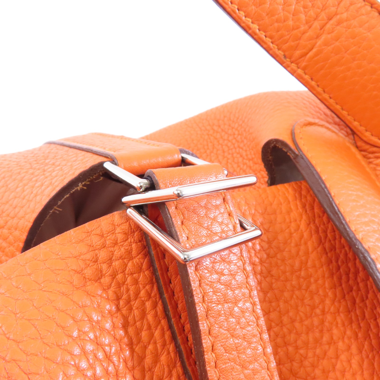 HERMES Clemence皮革Picotin GM銀扣手挽袋Orange橙色