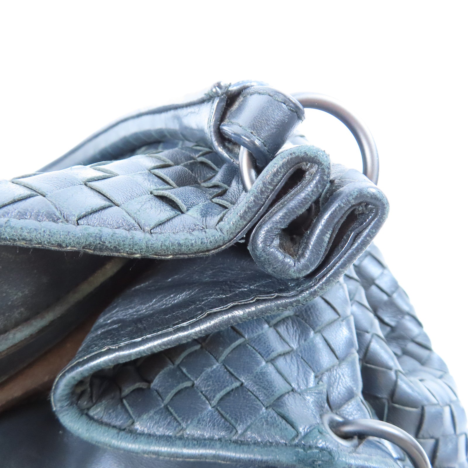 BOTTEGA VENETA 織紋皮革Shoulder Bag銀扣肩背袋黑色