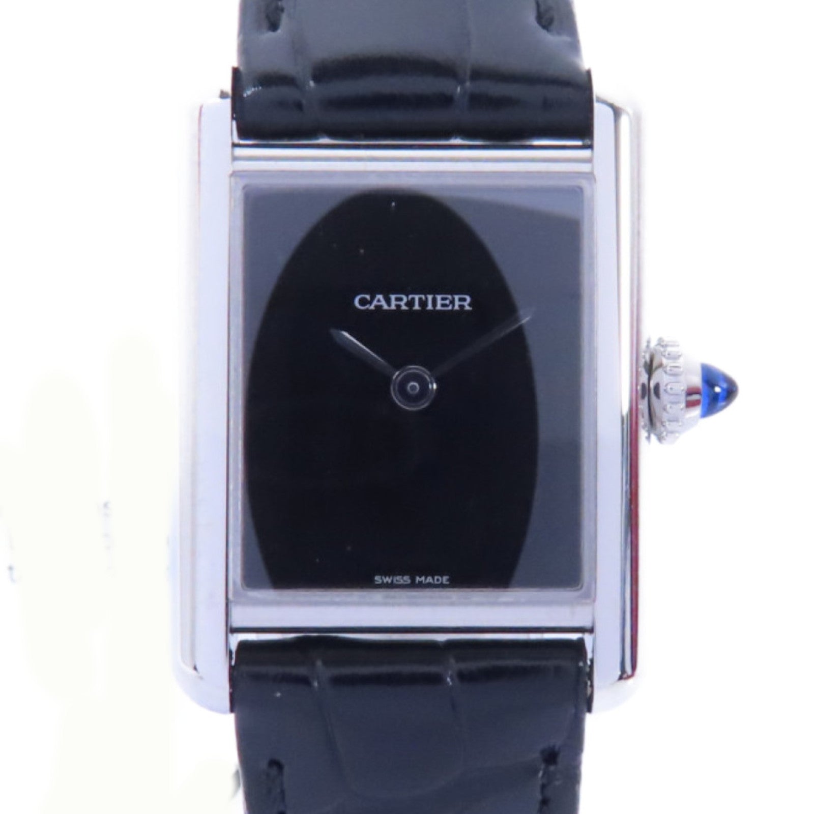 CARTIER Tank Must De Cartier不鏽鋼/鱷魚皮革帶手錶石英機芯黑色
