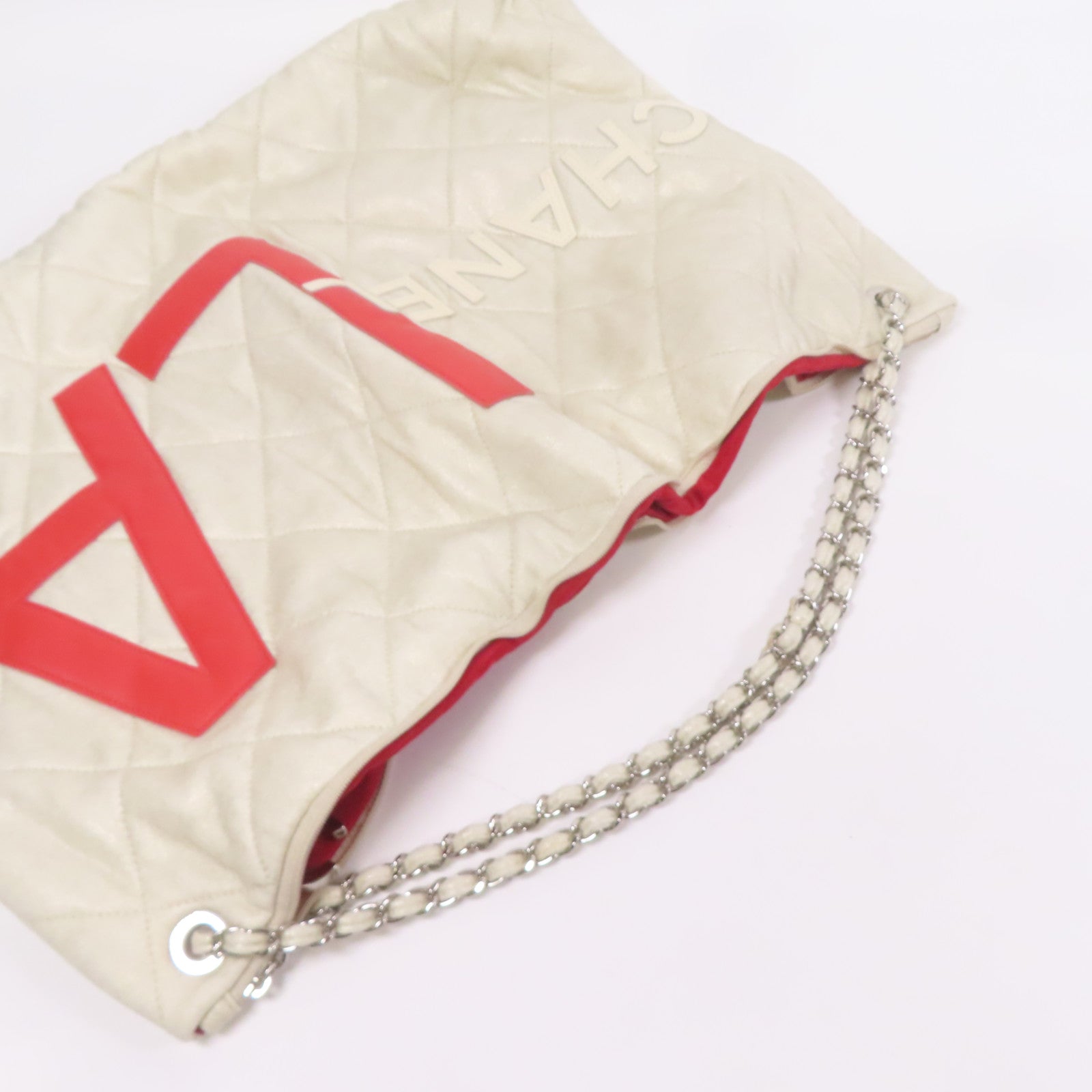 CHANEL 帆布Tote Bag銀扣鏈帶肩背袋