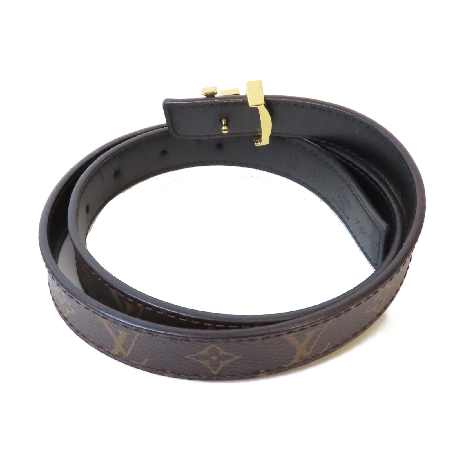 LOUIS VUITTON Monogram Belt金扣皮帶啡色