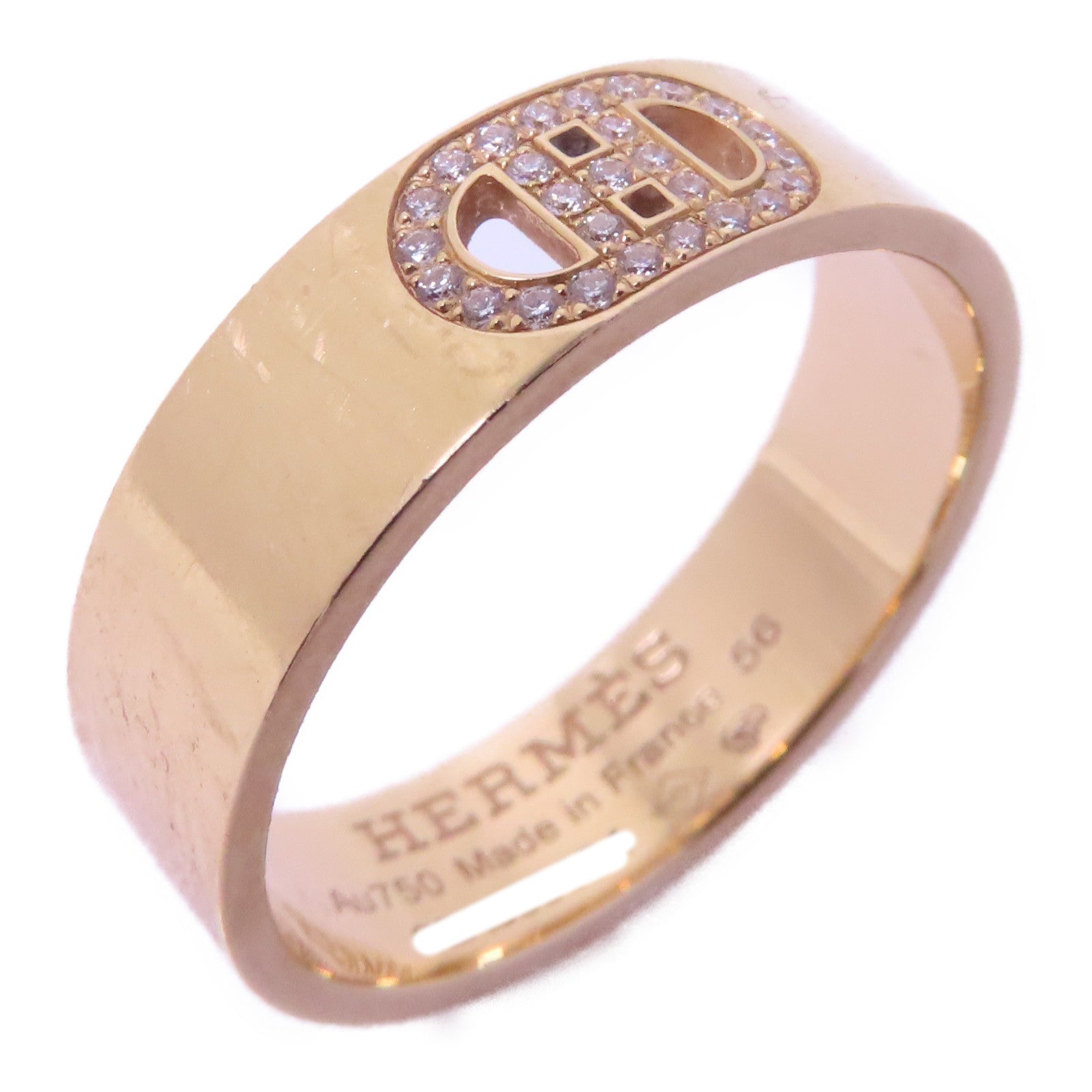 HERMES 18K玫瑰金D'ancre H Diamond Ring 0.07ct鑽石戒指Hermes#56 US#7.5