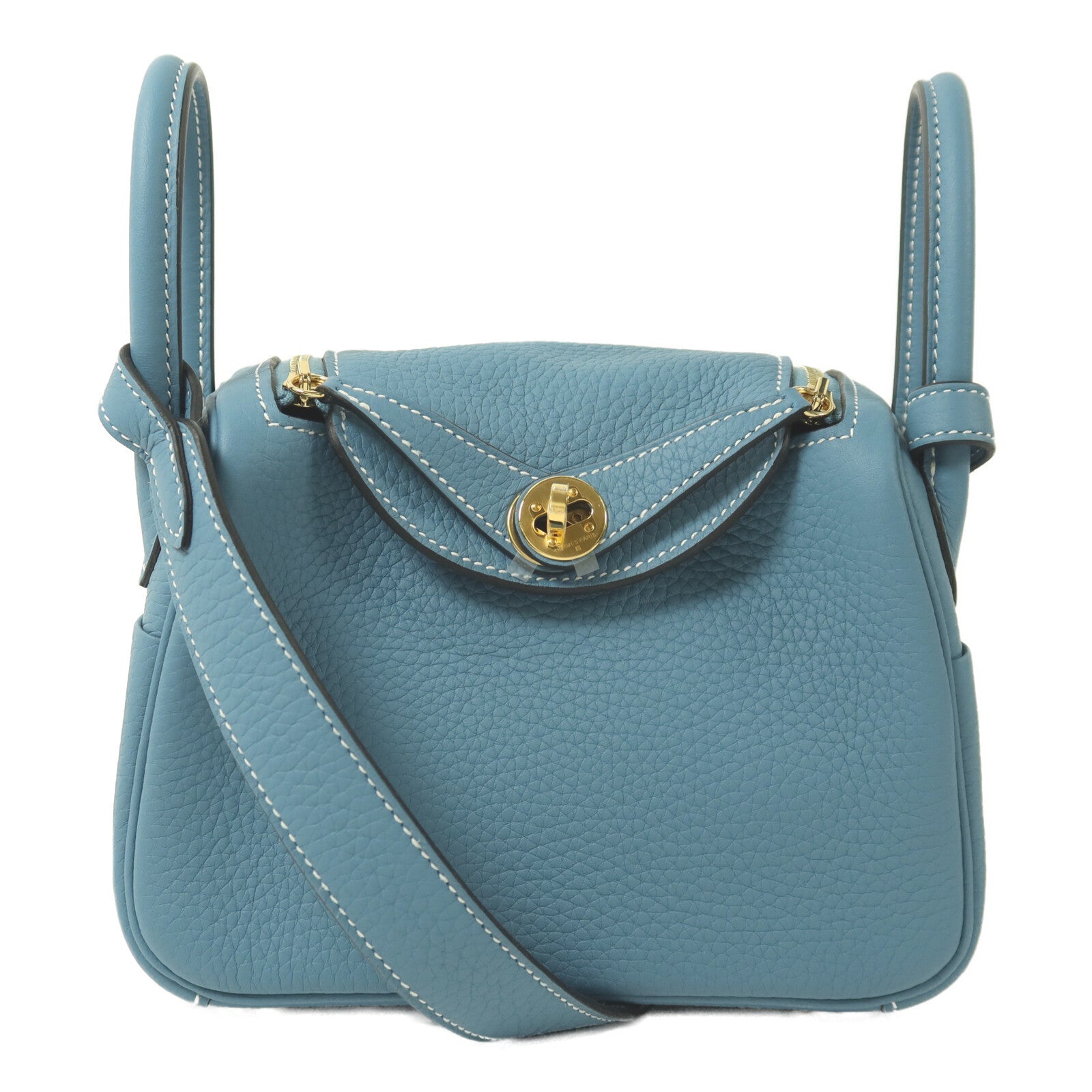 HERMES 【激減優惠】Clemence皮革Mini Lindy金扣手挽肩背兩用袋Blue Jean