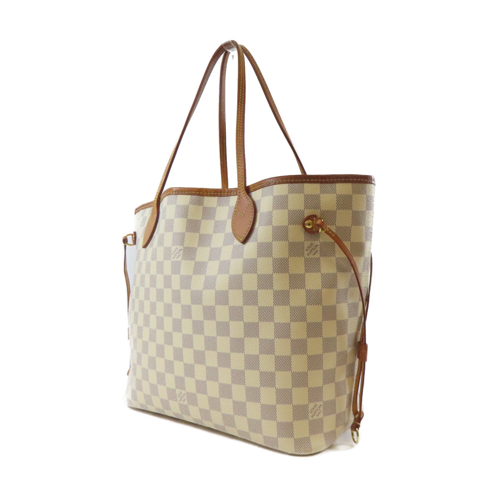 LOUIS VUITTON Damier Azur Neverfull MM金扣手挽袋白色