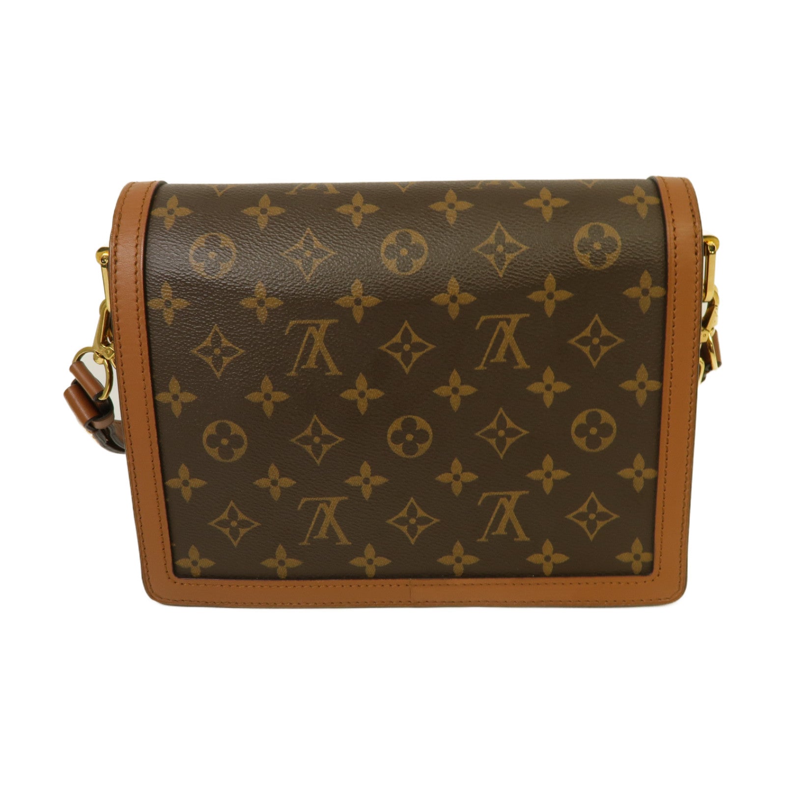 LOUIS VUITTON Monogram Reverse Dauphine金扣鏈帶肩背袋棕色