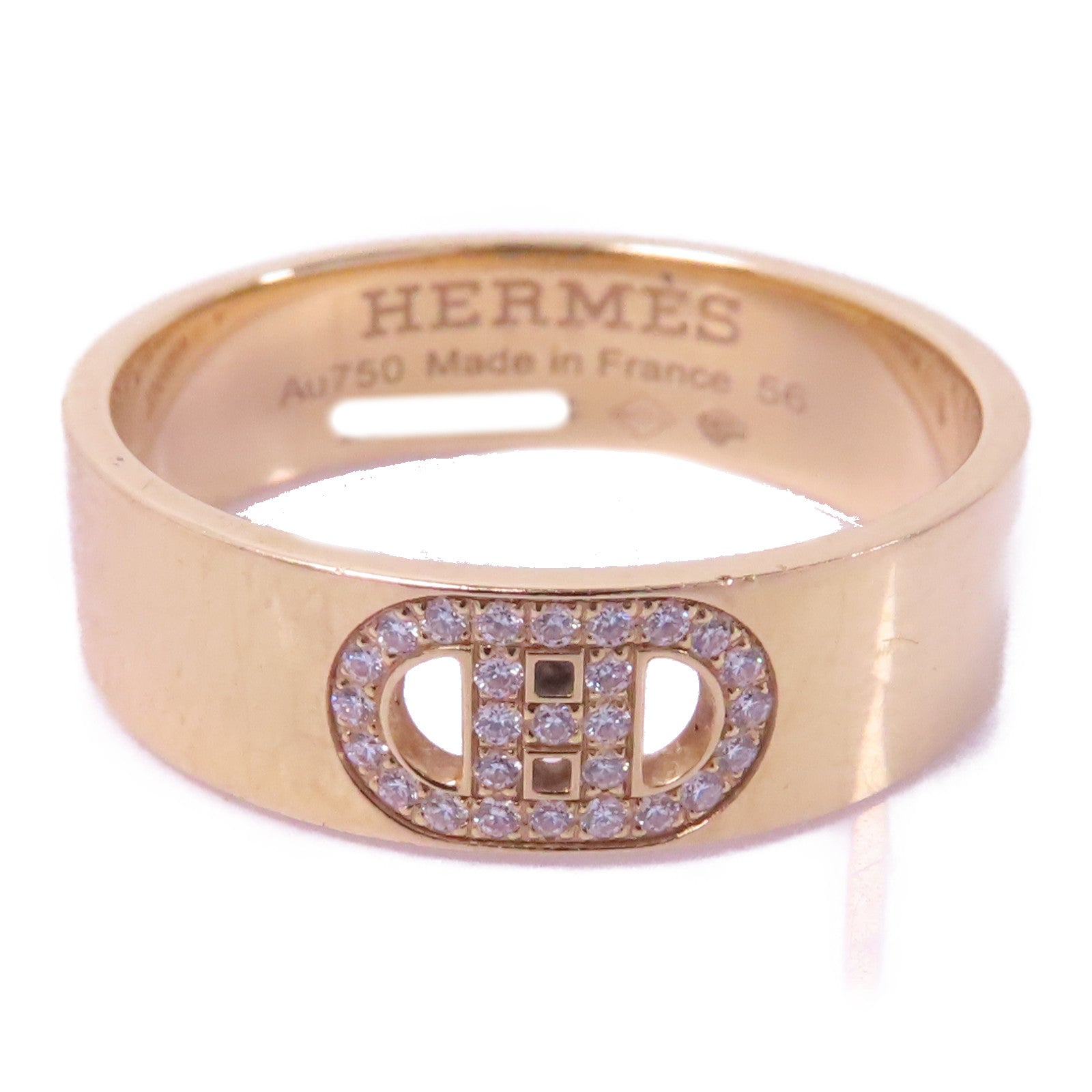HERMES 18K玫瑰金D'ancre H Diamond Ring 0.07ct鑽石戒指Hermes#56 US#7.5