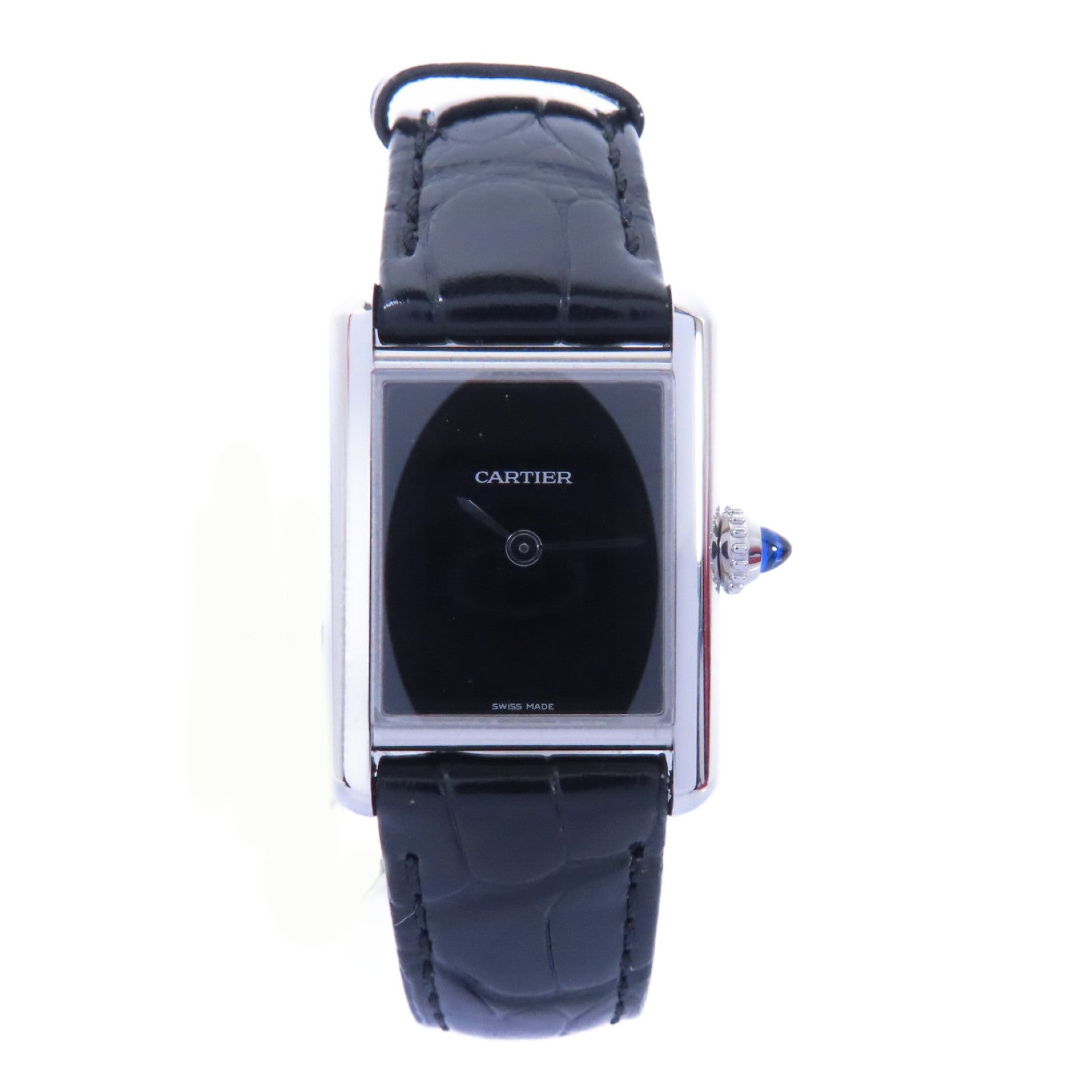CARTIER Tank Must De Cartier不鏽鋼/鱷魚皮革帶手錶石英機芯黑色