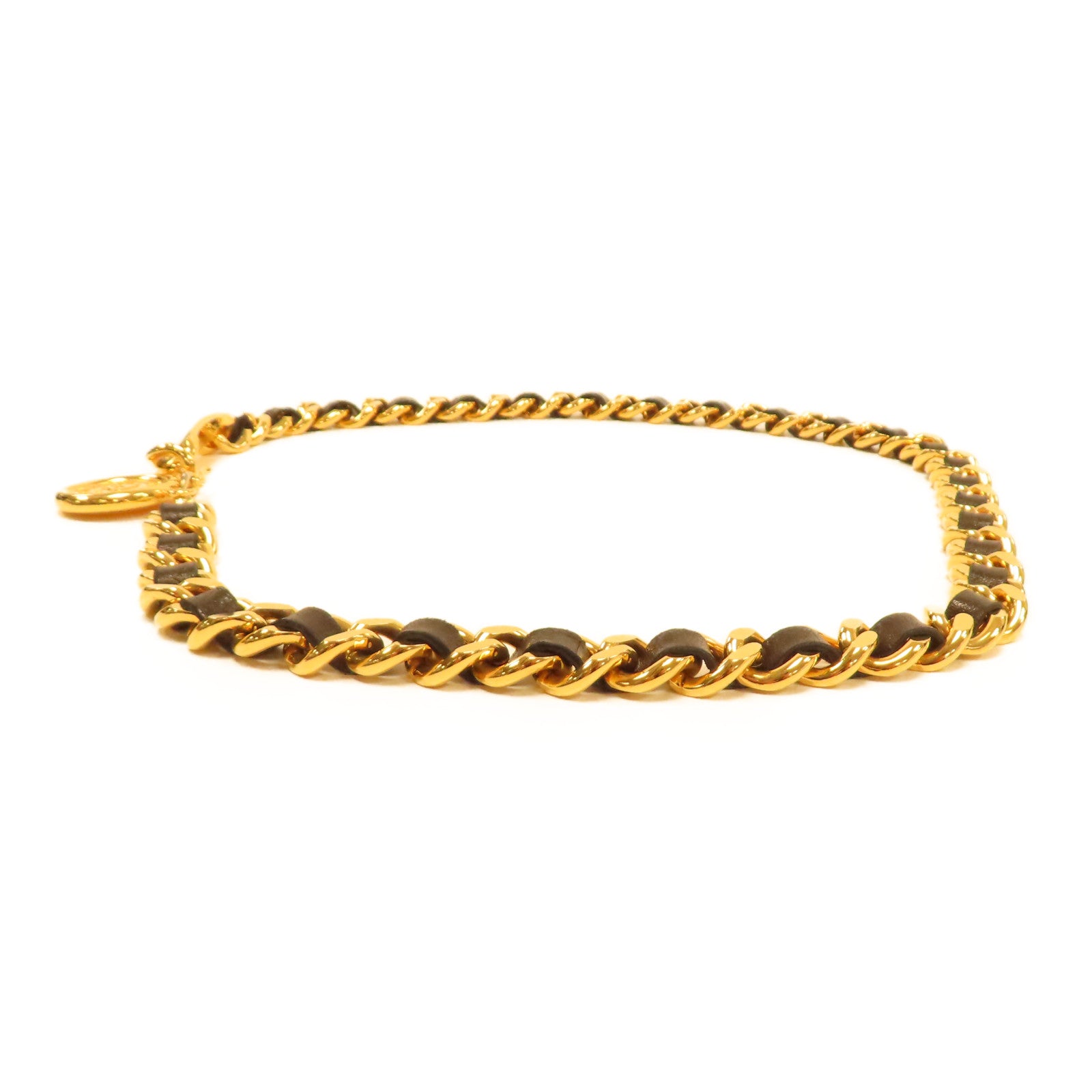 CHANEL 金屬/皮革Vintage Chain Belt金扣皮帶黑色