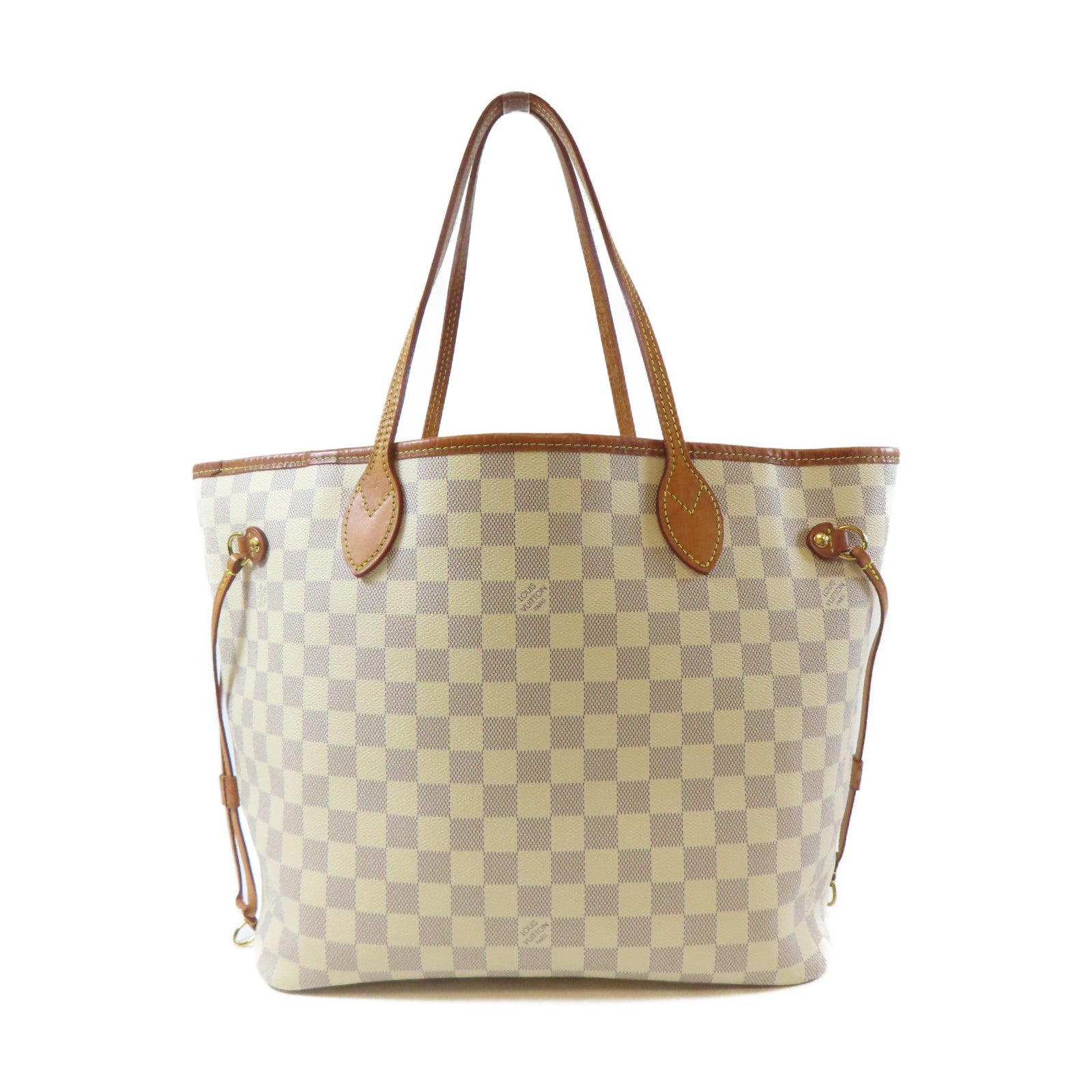 LOUIS VUITTON Damier Azur Neverfull MM金扣手挽袋白色
