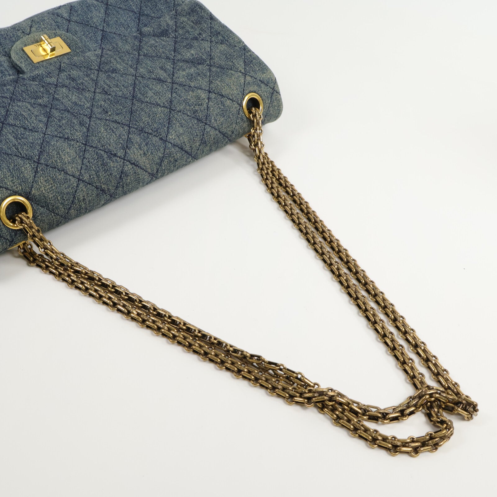CHANEL 牛仔布2.55鏈帶肩背袋