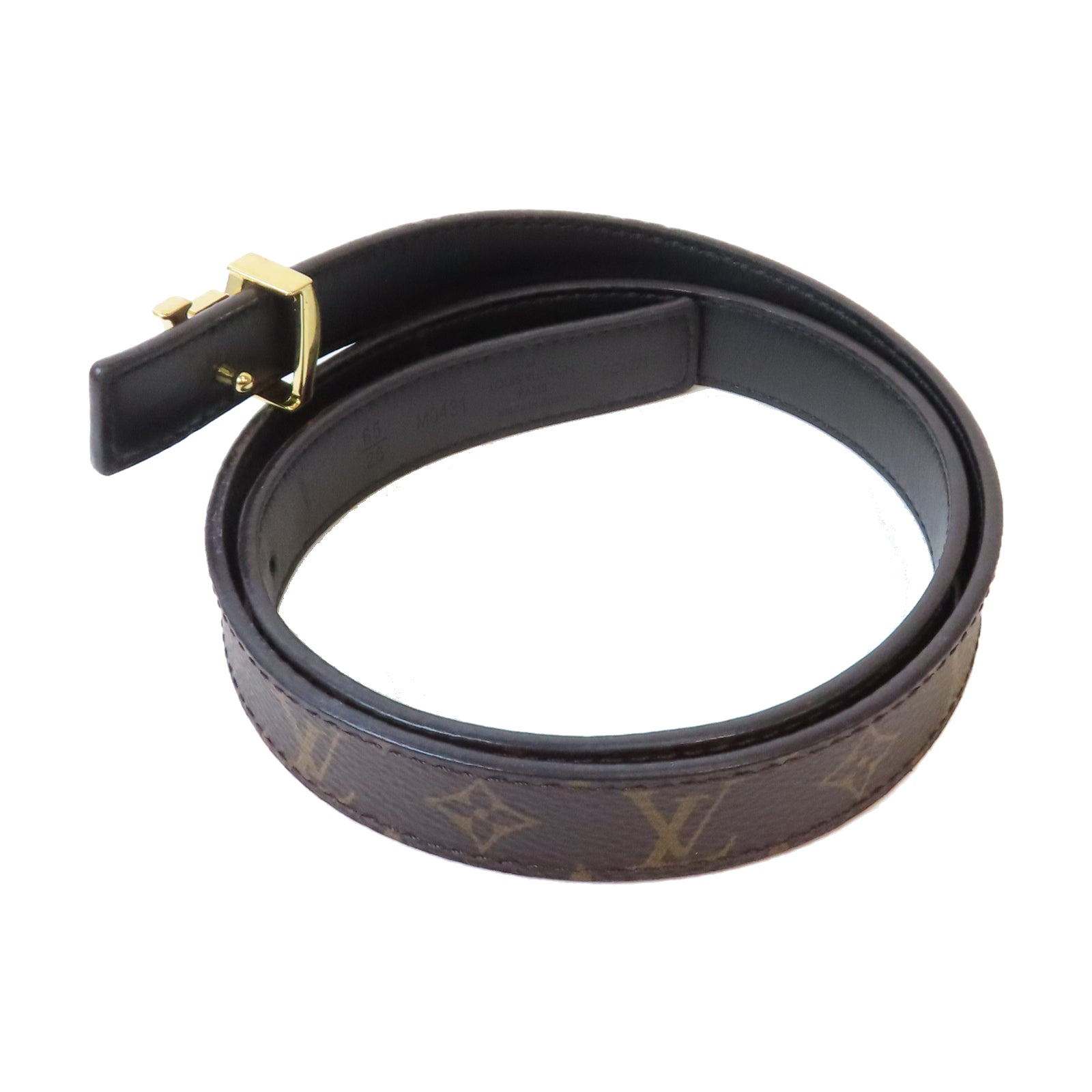 LOUIS VUITTON Monogram Belt金扣皮帶啡色