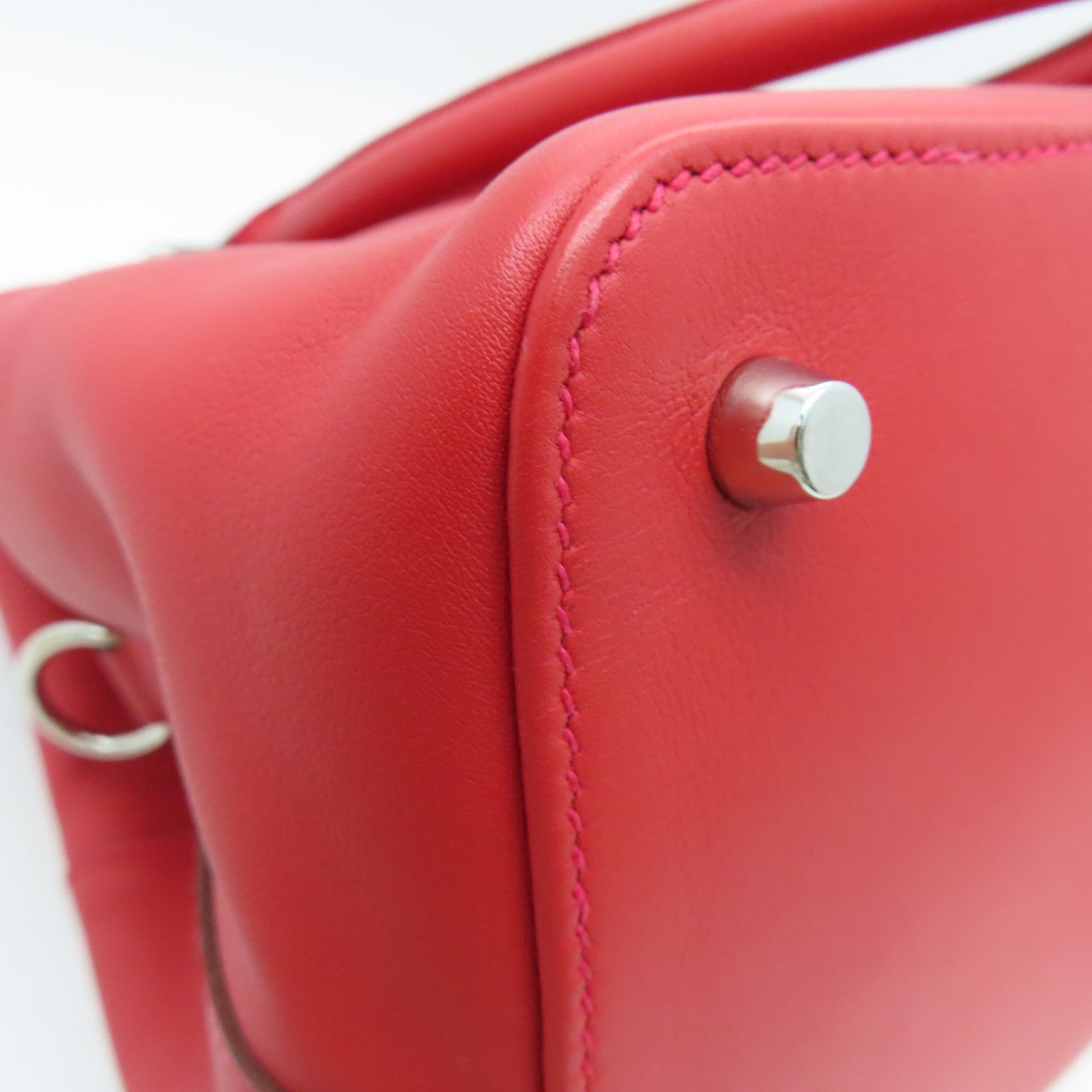 HERMES Swift Leather Tool Box Silver Buckle Handle Shoulder Bag Red