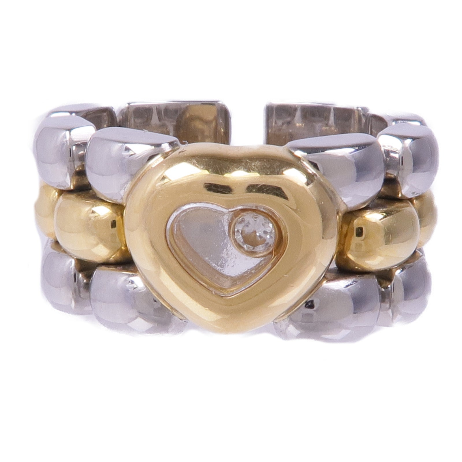 Chopard 18K黃金/不鏽鋼Happy Diamond鑽石戒指US#5.25