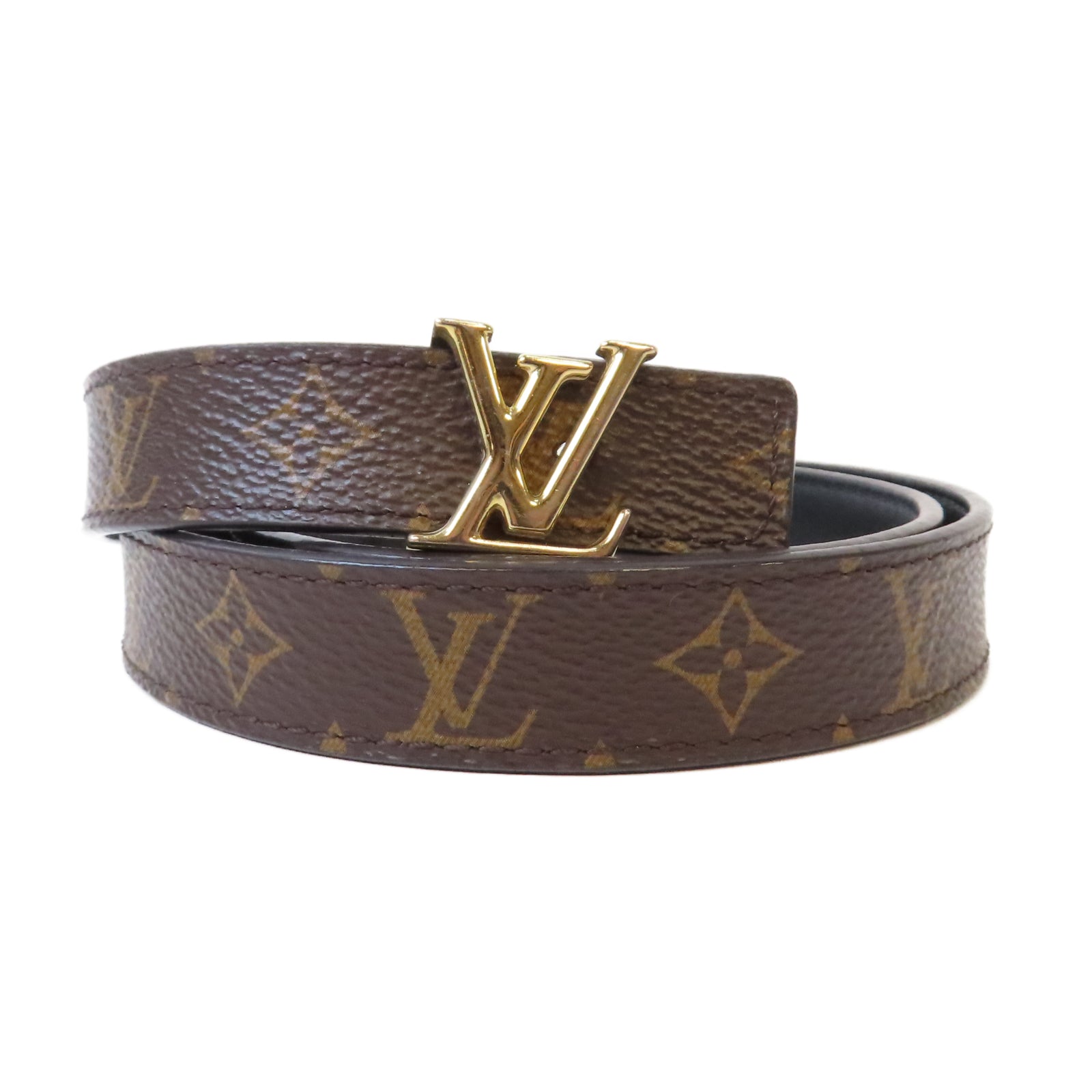LOUIS VUITTON Monogram Belt金扣皮帶啡色