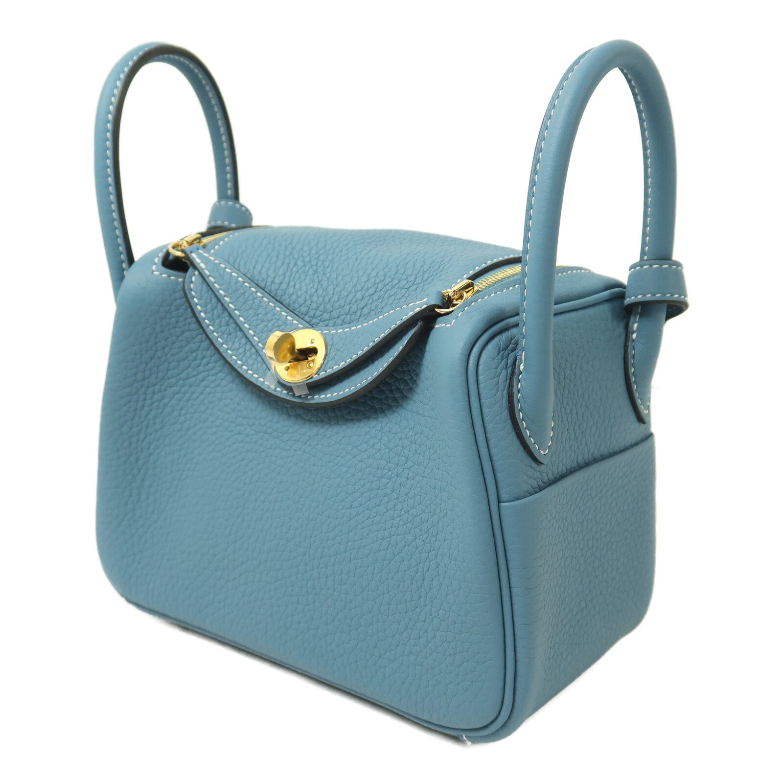 HERMES 【激減優惠】Clemence皮革Mini Lindy金扣手挽肩背兩用袋Blue Jean