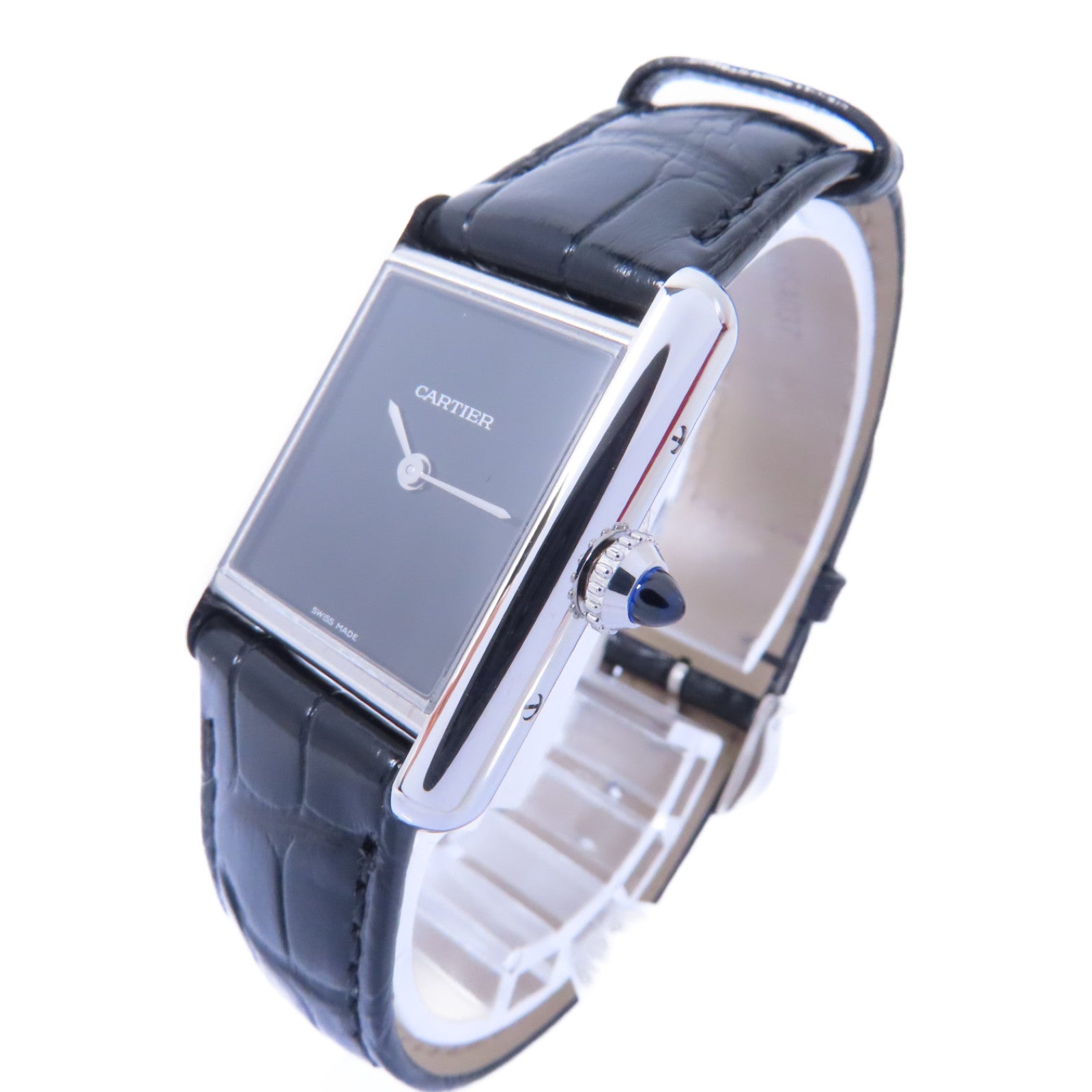 CARTIER Tank Must De Cartier不鏽鋼/鱷魚皮革帶手錶石英機芯黑色