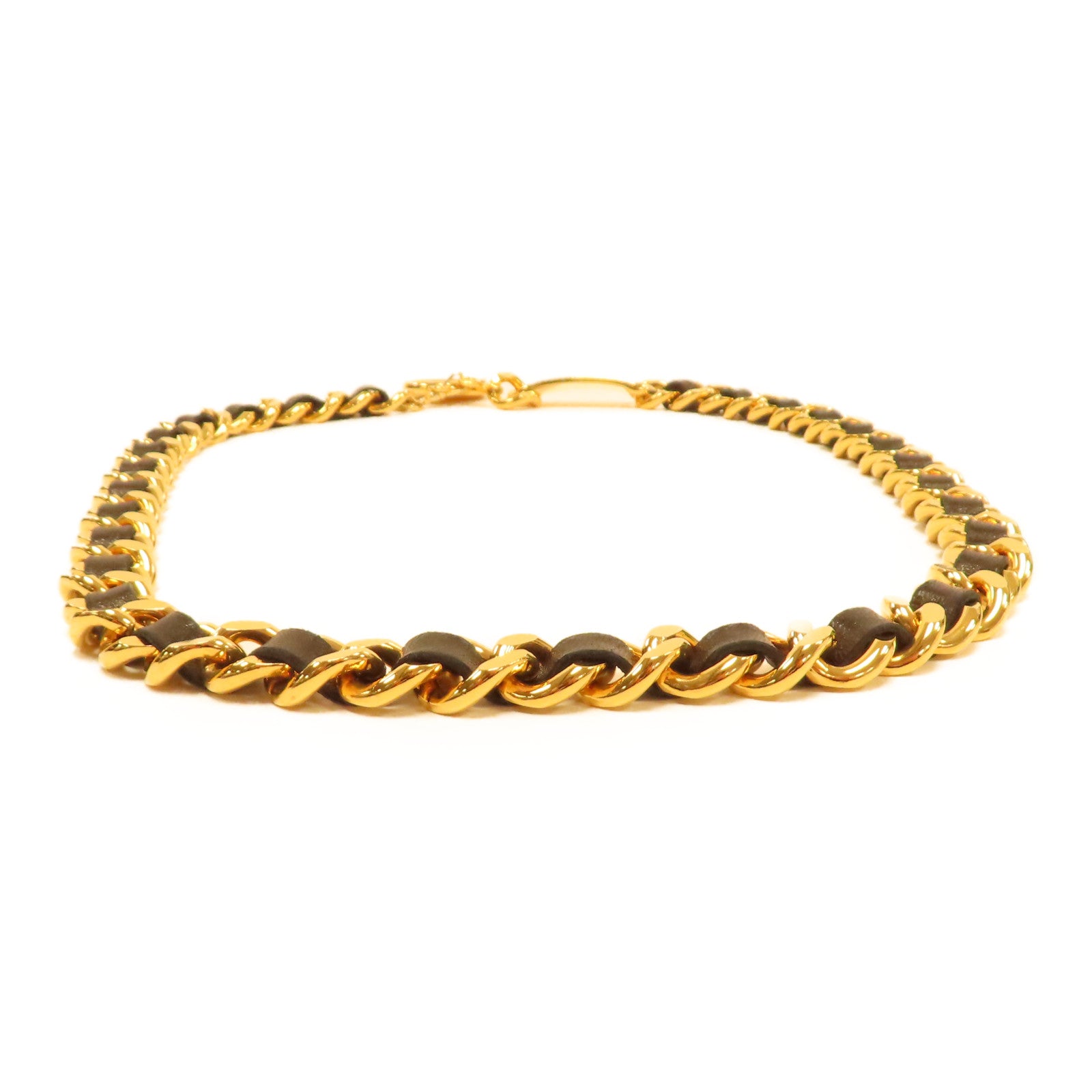 CHANEL 金屬/皮革Vintage Chain Belt金扣皮帶黑色