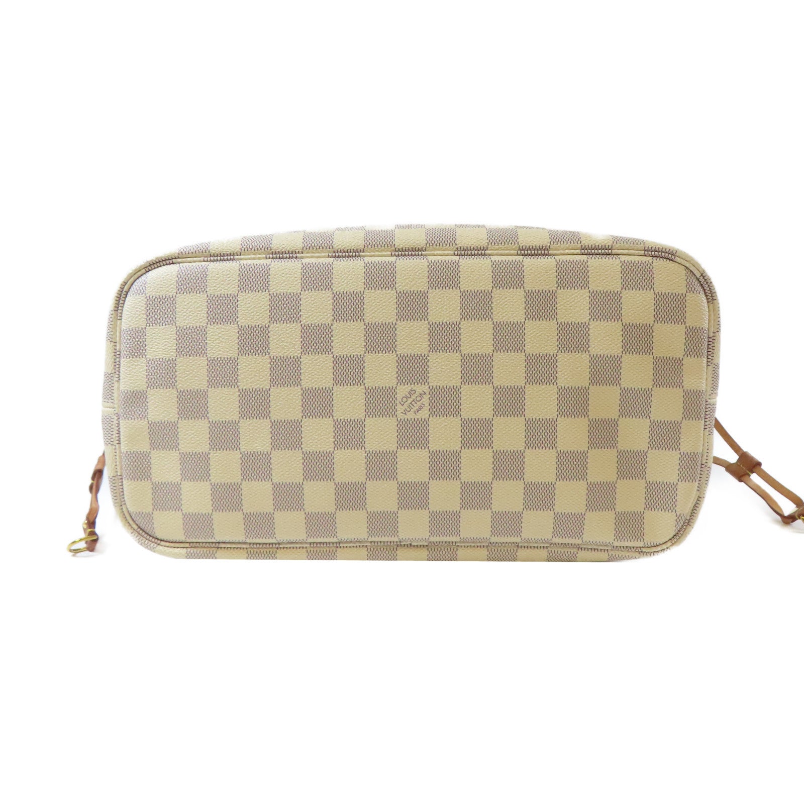 LOUIS VUITTON Damier Azur Neverfull MM金扣手挽袋白色