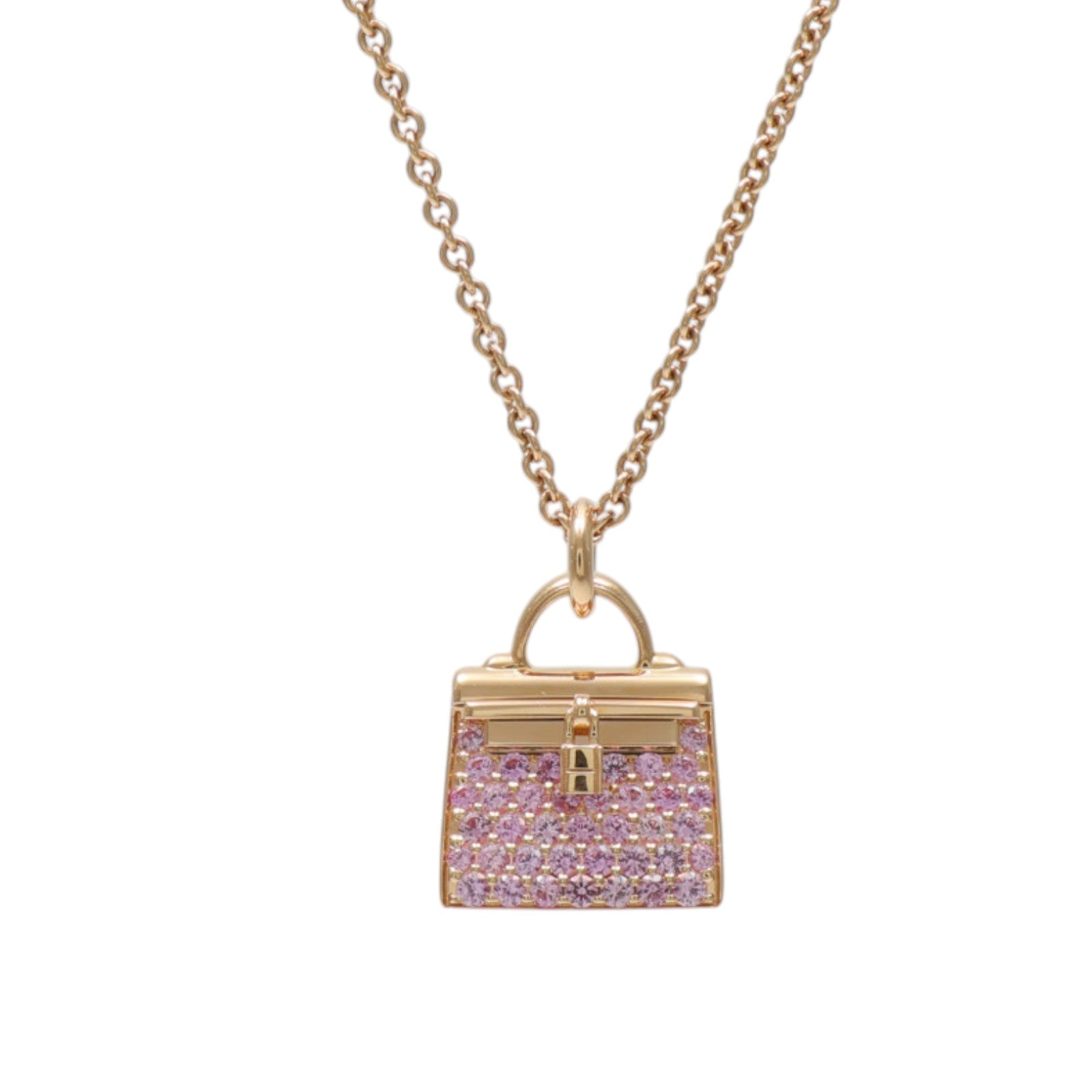 HERMES 18K玫瑰金Amulettes H Kelly粉紅藍寶石項鍊
