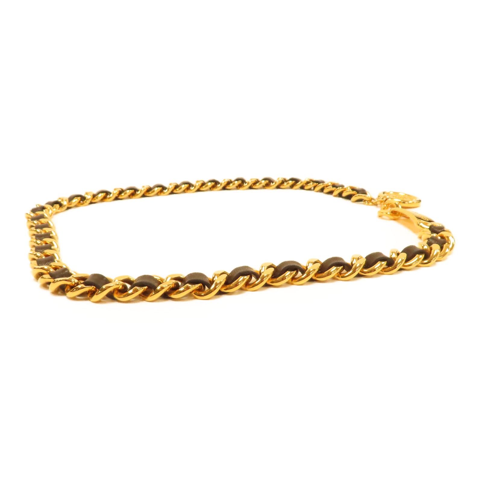 CHANEL 金屬/皮革Vintage Chain Belt金扣皮帶黑色