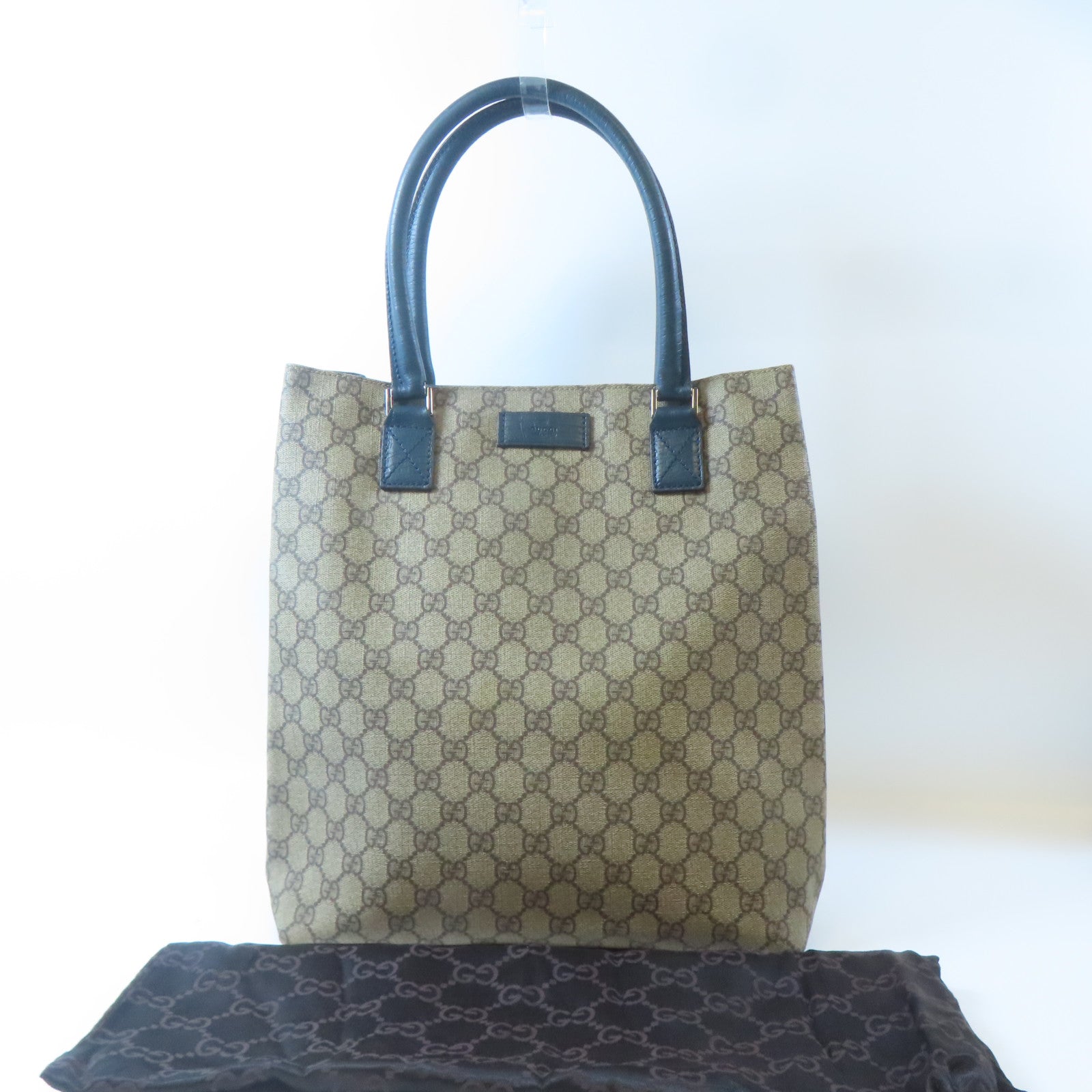 GUCCI 塗層帆布/皮革Tote Bag銀扣手挽袋啡色